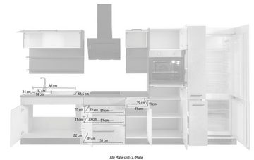 HELD MÖBEL Küchenzeile Tulsa, ohne E-Geräte, Breite 360 cm, schwarze Metallgriffe, MDF Fronten