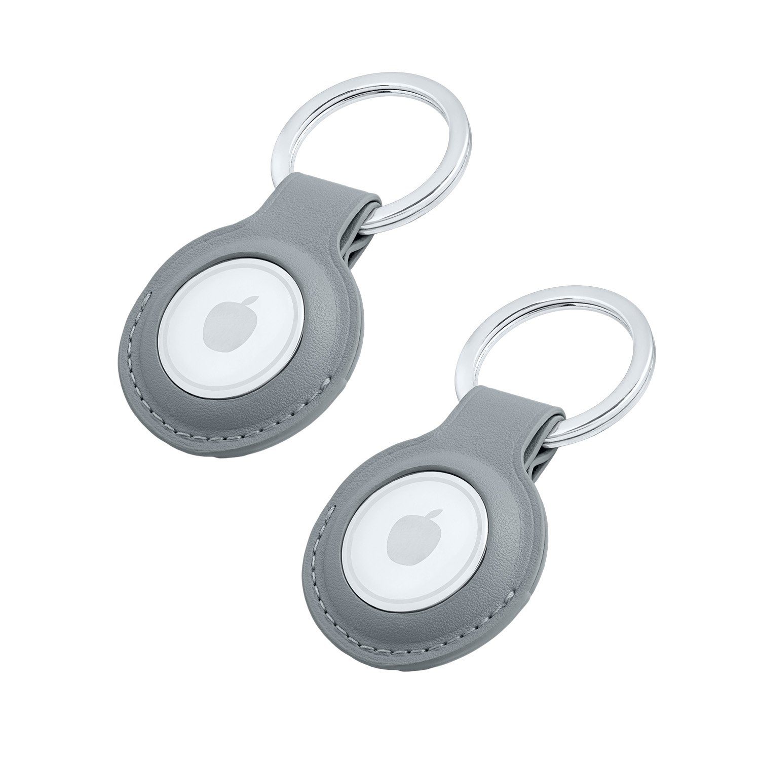 MAGATI Schlüsselanhänger Hülle kompatibel mit Apple Airtag Anhänger (Set, 2-tlg., Premiumleder Anhänger mit Edelstahl Schlüsselring für Apple AirTag), Komplett schützendes Zubehör für Ihre Wertsachen Kratzfest, Grau