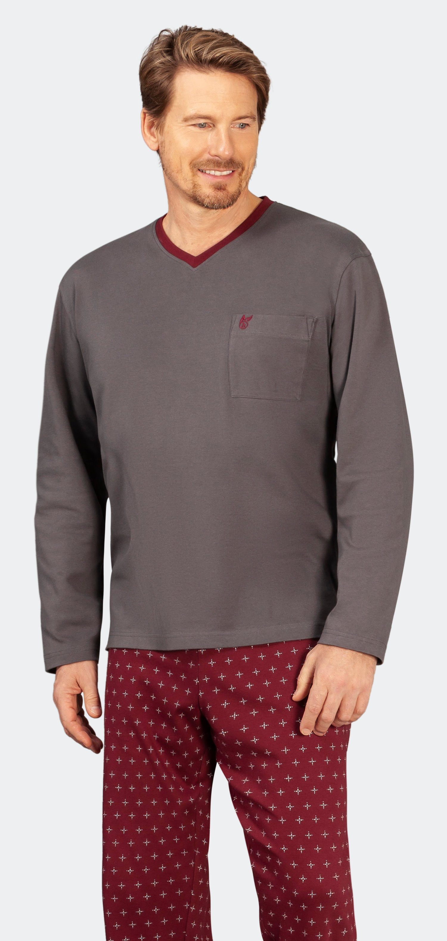 Hajo Schlafanzug Herren Pyjama mit V-Ausschnitt günstig online kaufen