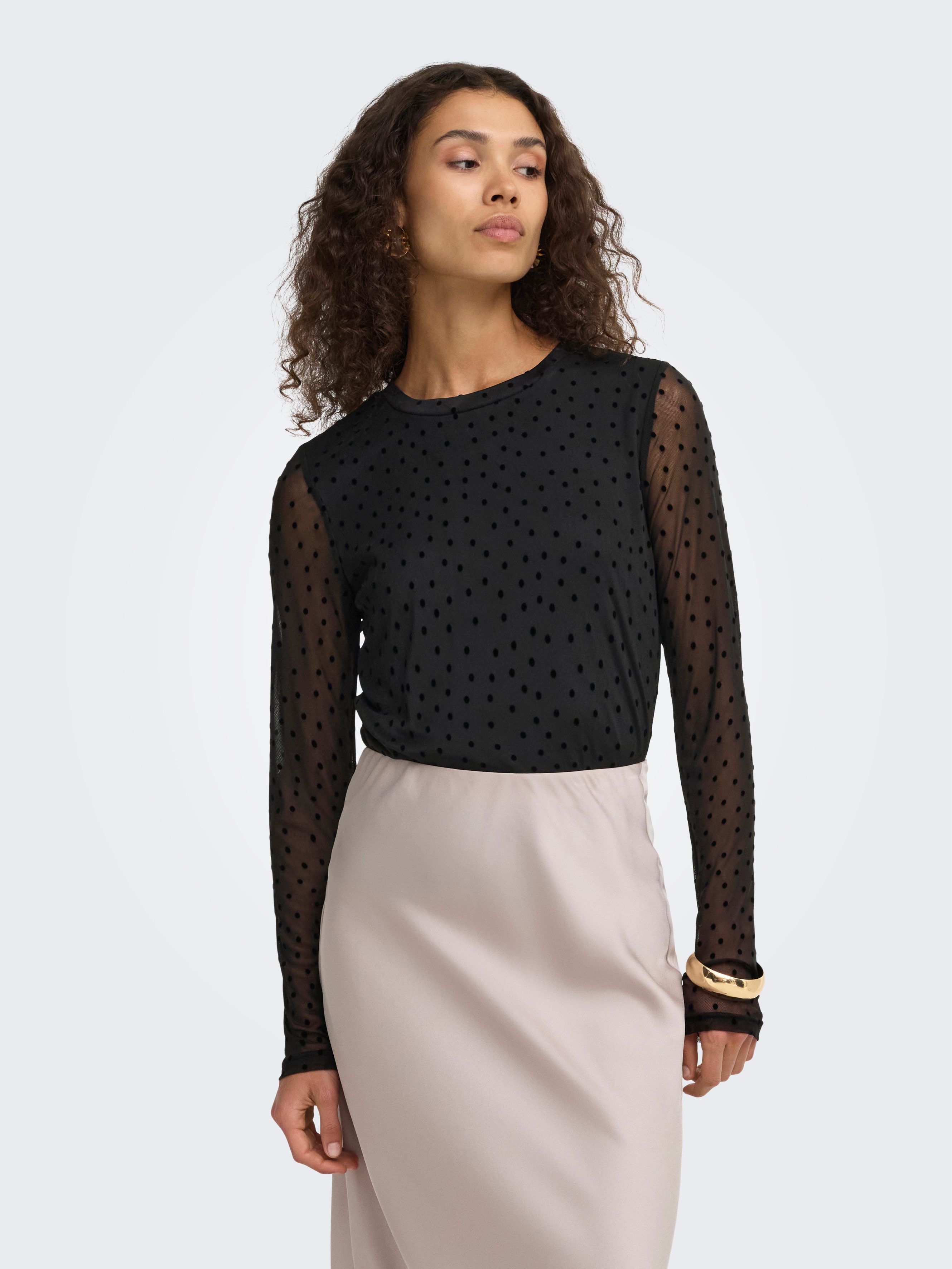 ONLY Shirtbluse ONLNOVA L/S MESH TOP WVN Kunstfaser, regular fit