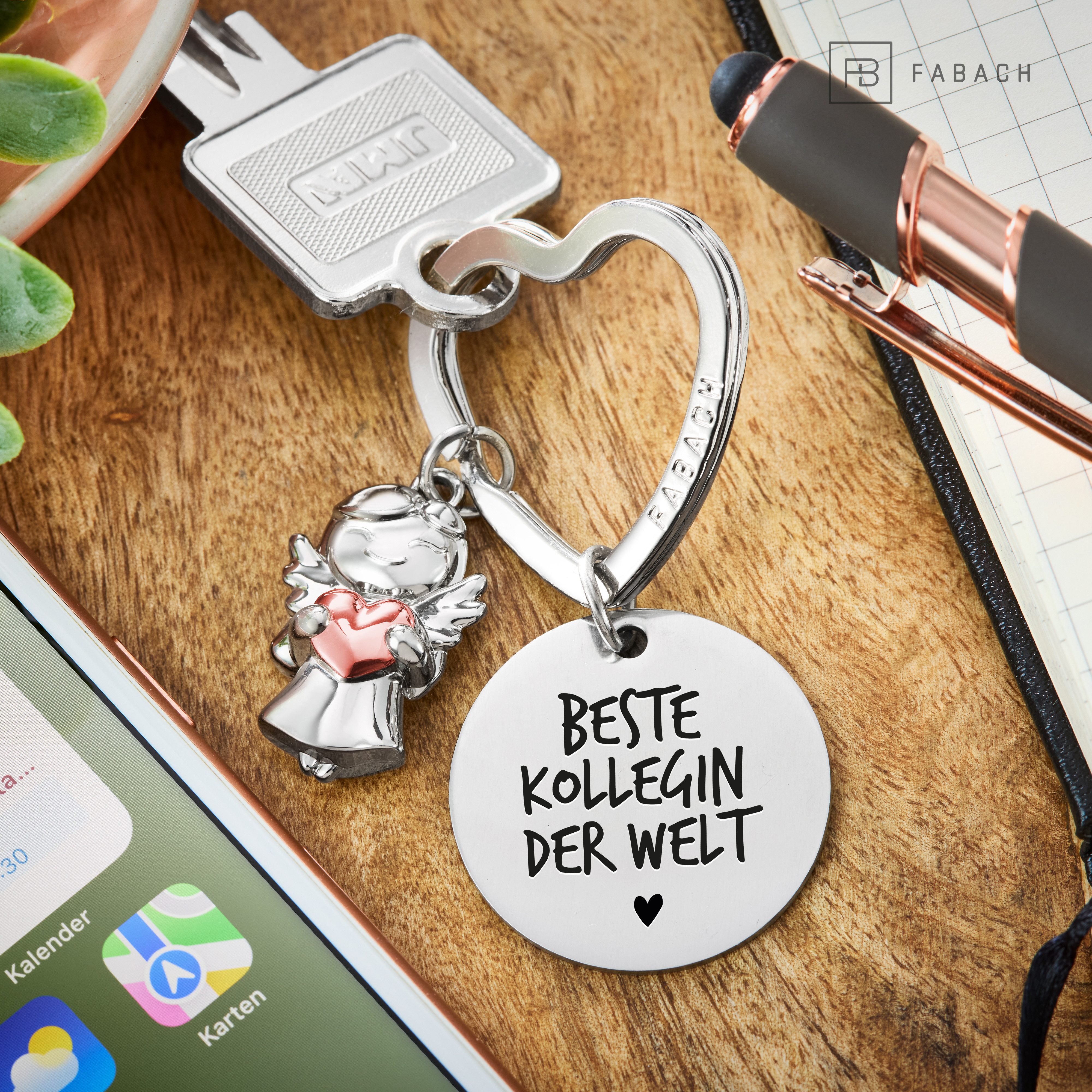 FABACH Schlüsselanhänger Schutzengel Star in Charms Größe mit Gravur "Beste Kollegin" – Bild 5 von 5