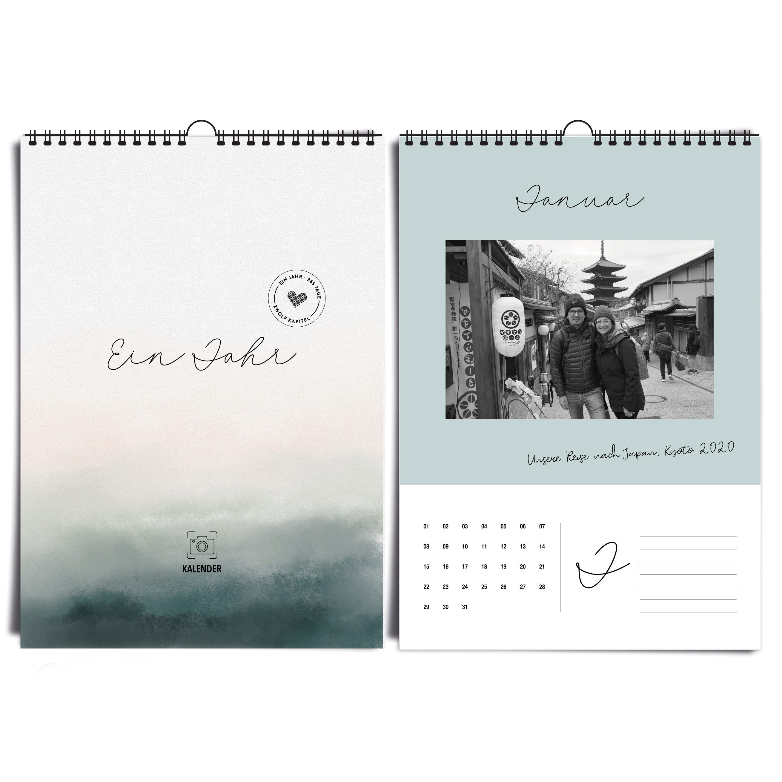 heaven+paper Familienkalender Fotokalender DIN A4 AQUA immerwährend, Wandkalender mit Spiralbindung, Hergestellt in Deutschland