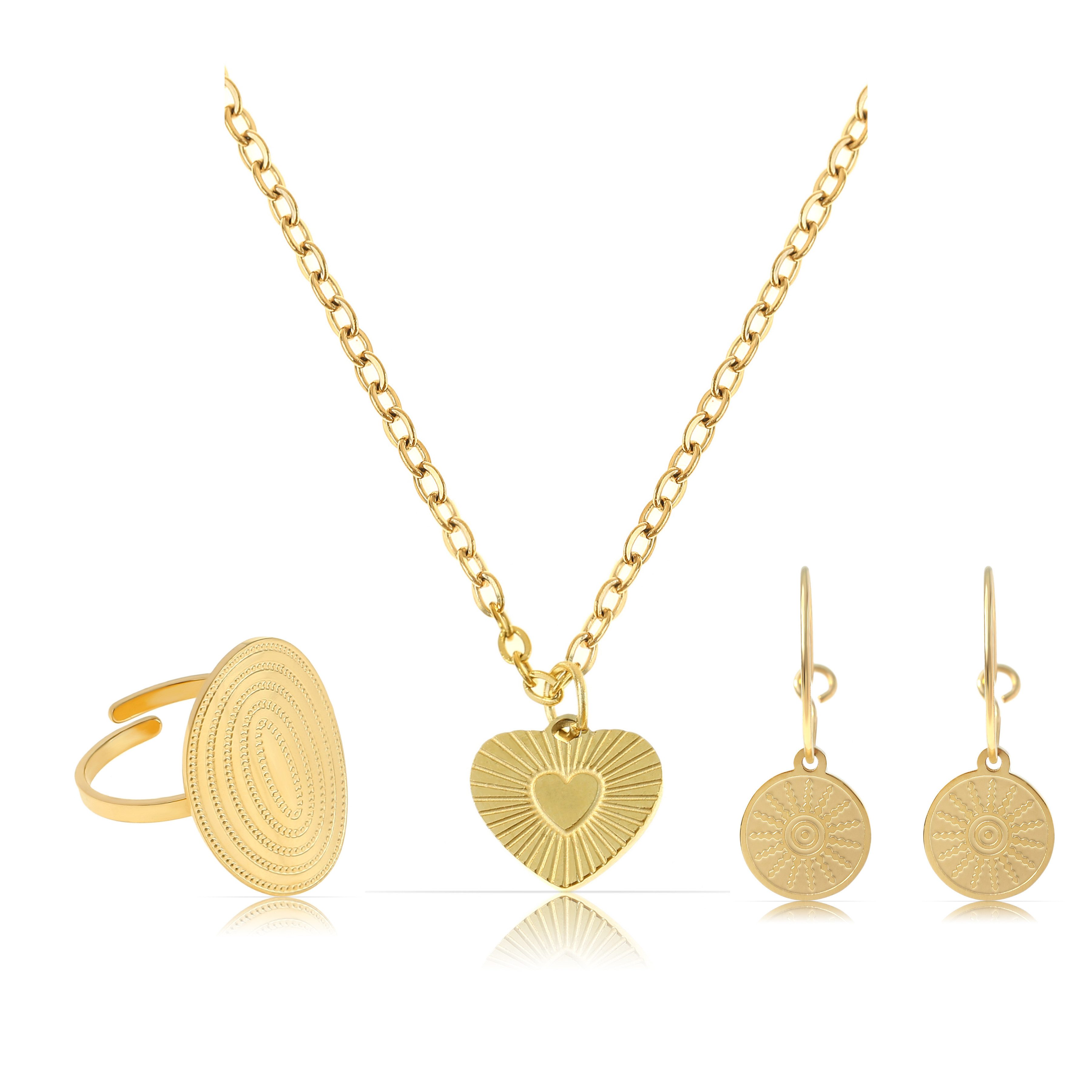 Made by Nami Ювелирные изделияset Mehrteilig Женщинам Gold aus Edelstahl Wasserfest, Halskette + Ring + Серьги - Hypoallergen - Wasserfest