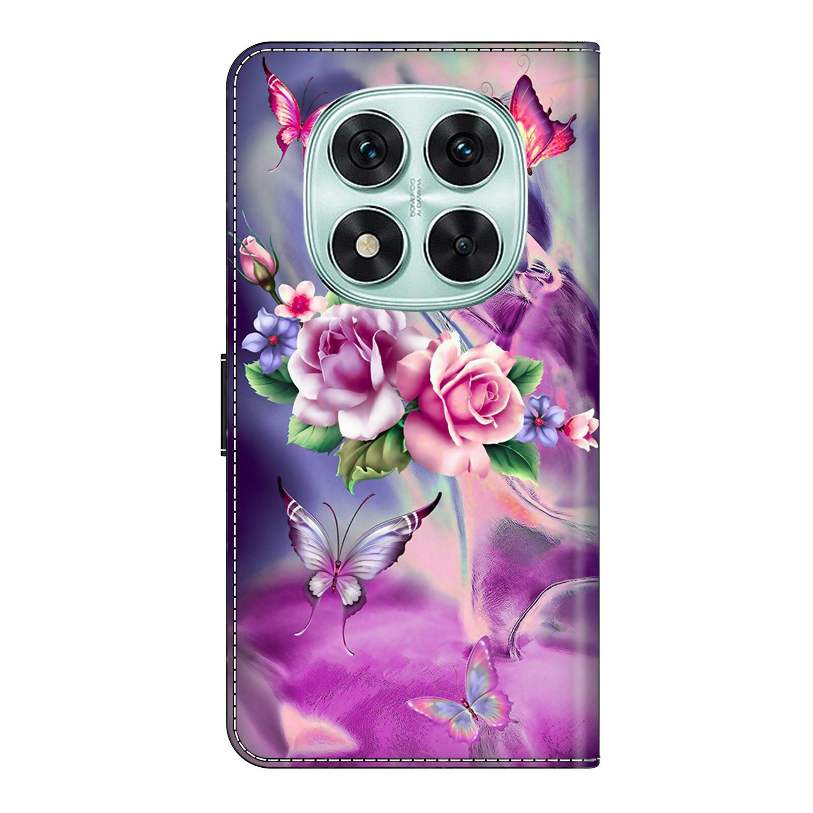 CLM-Tech Handytasche für Xiaomi Redmi Note 14 PRO 5G Hülle aus PU-Leder Klapphülle (lila Blumen Schmetterlinge, Handyhülle mit Standfunktion - Wallet Flip Case  – Bild 5 von 5