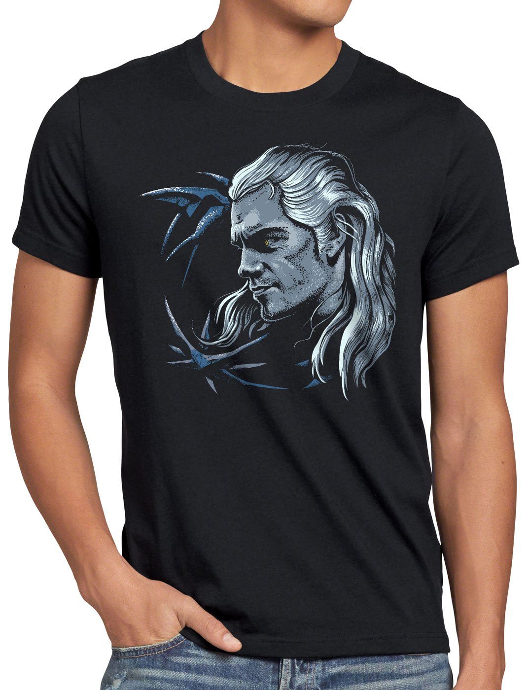 style3 Print-Shirt Herren T-Shirt Geralt Temerien hexer mittelalter elfen
