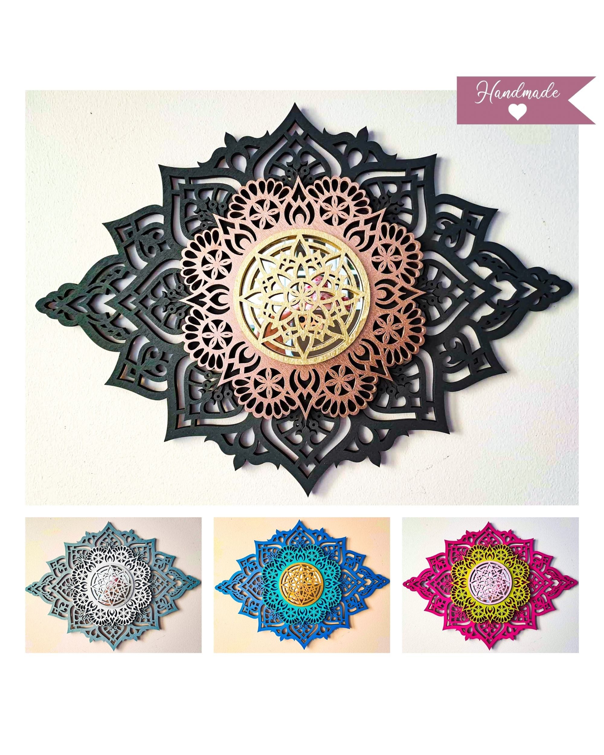 ORNAMENTI Wanddekoobjekt 3D MANDALA, Grosse moderne boho Wanddeko, Holz, 3 Schichten, Spiegel (moderne Deko Anhanger, Yoga Wandsculptur, Holzbild, stilvolle Wanddekoration, Wandpaneel, Ornament, geschnitz Wandrelief), Verzierung fur Zuhause, Wohnzimmer, Schlafzimmer, Wandkunst, 5 Größen
