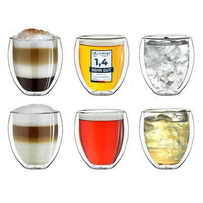 Creano Teeglas Creano doppelwandige Gläser 250ml „DG-Bauchig“, 6er Set, großes Thermo, Borosilikatglas, 6-teilig