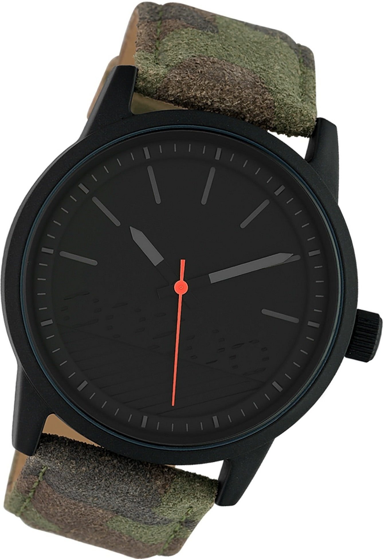 OOZOO Quarzuhr Oozoo Damen Armbanduhr Timepieces, Damenuhr Lederarmband grün, camouflage, rundes Gehäuse, groß (ca 45mm) | Quarzuhren