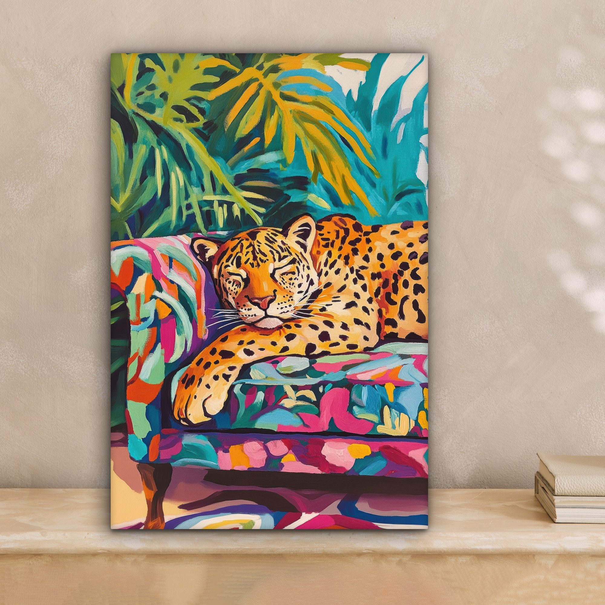 OneMillionCanvasses® Leinwandbild Leopard - Bunt - günstig online kaufen
