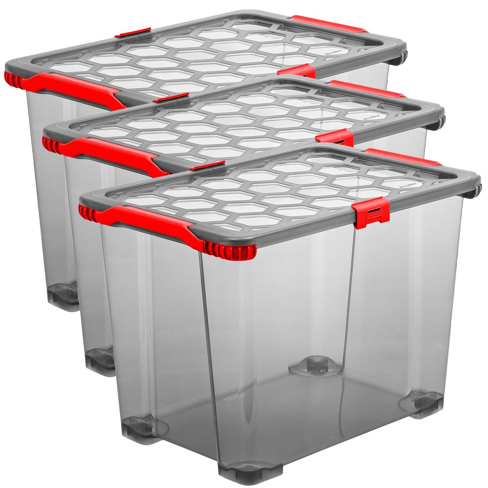 ROTHO Aufbewahrungsbox 3er-Set Evo Total Protection 65l Kiste mit Deckel und Räder (Aufbewahrungsset, 3er-Set)