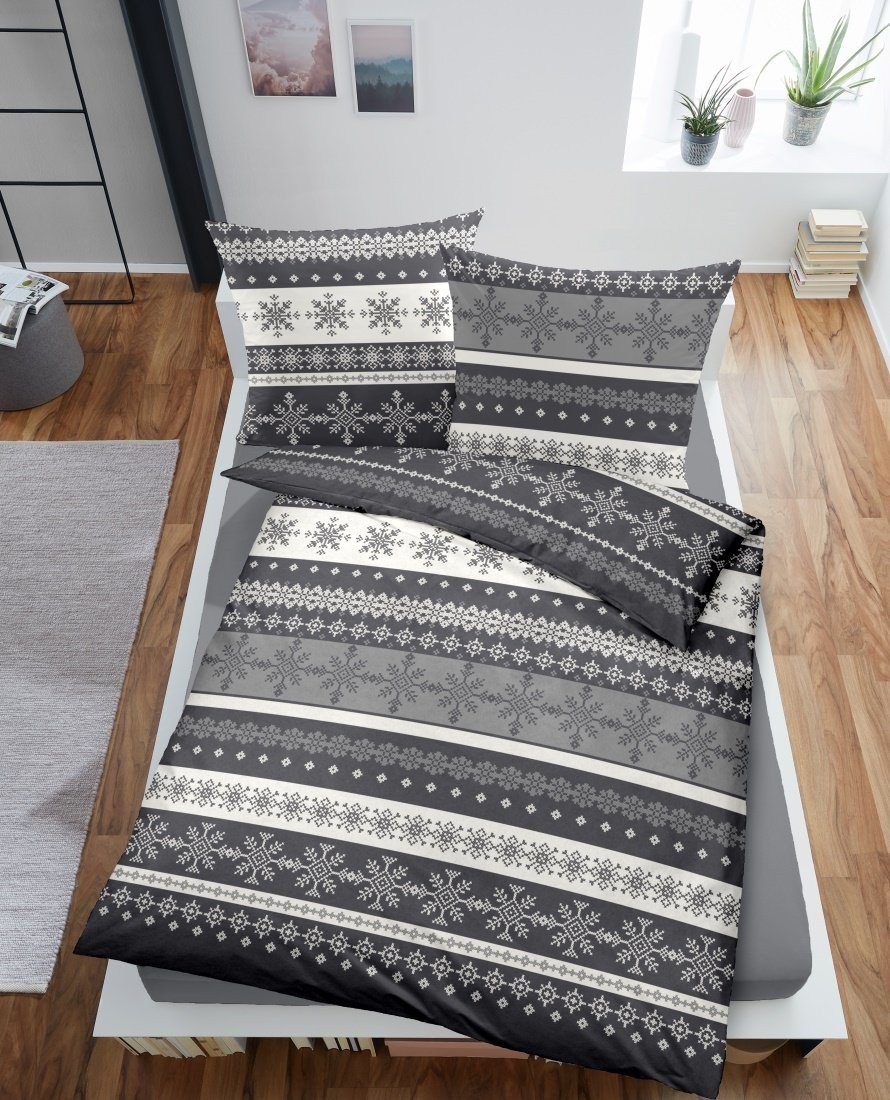 Dormisette Bettwäsche Biber Bettwäsche NORWEGER tolle Strickoptik made in G günstig online kaufen