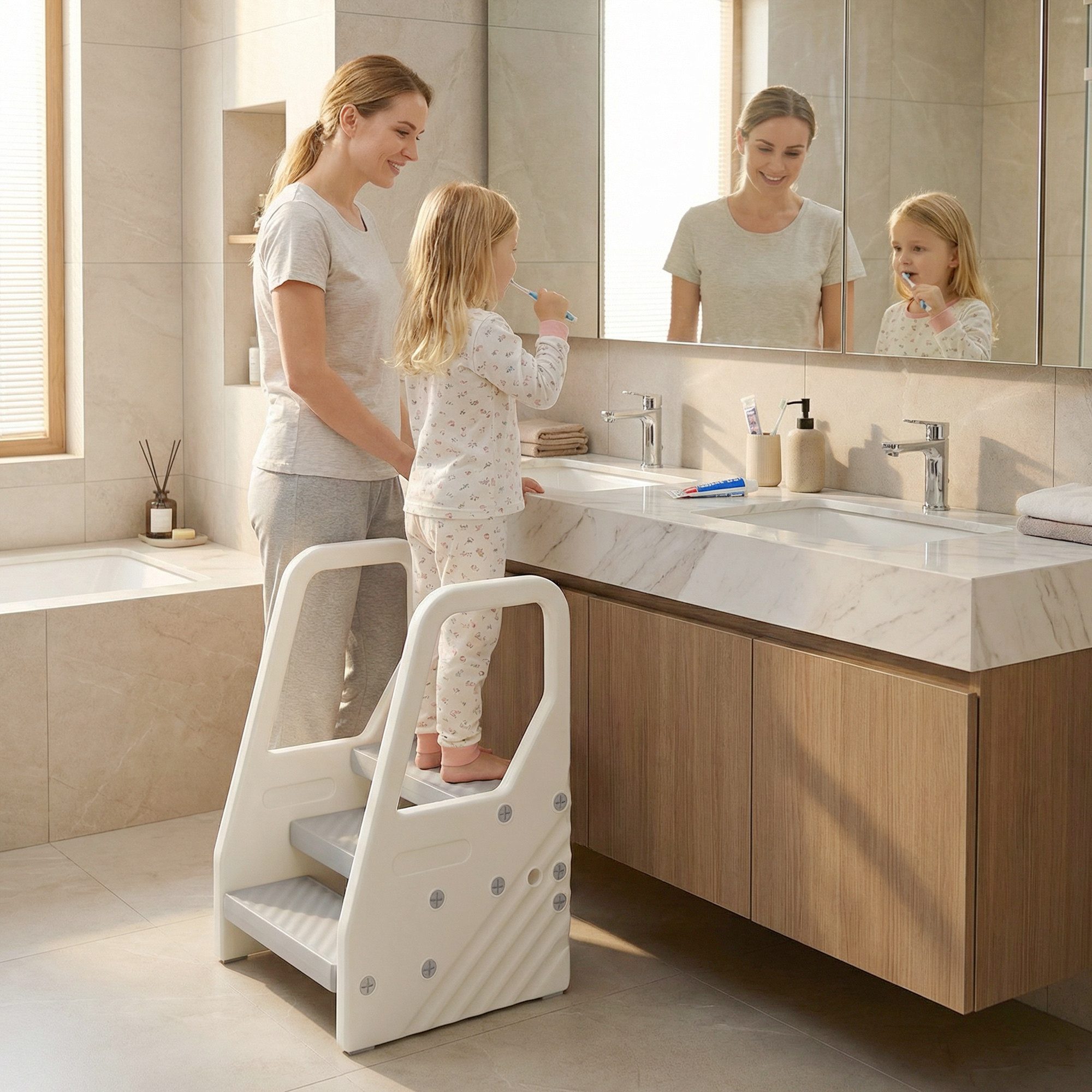 AIYAPLAY Stehhilfe 3 Stufen Höhenverstellbar Kinderhocker für 2-5 Jahre (Tritthocker, 1 St), bis 30 kg belastbar, für Bad, Küche, Kinderzimmer, Grau – Bild 2 von 5