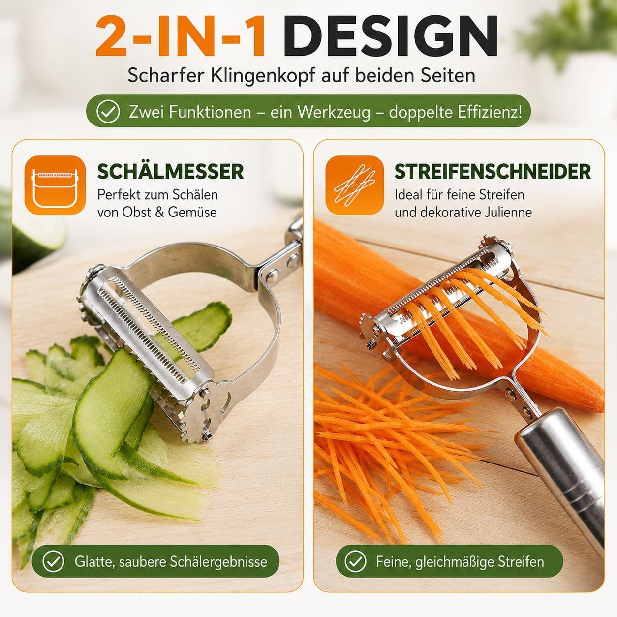 FELIXLEO Gemüseschneider 3 in 1 Sparschäler Julienneschneider Edelstahl Kartoffelschäler – Bild 3 von 5