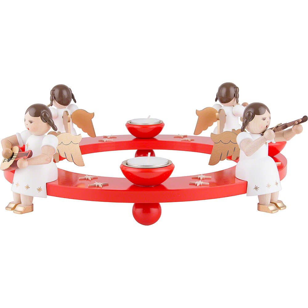 Erzgebirgische Volkskunst Richard Glässer GmbH Schwibbogen Teelichtkranz Engelquartett, rot (12cm) von Richard Glässer