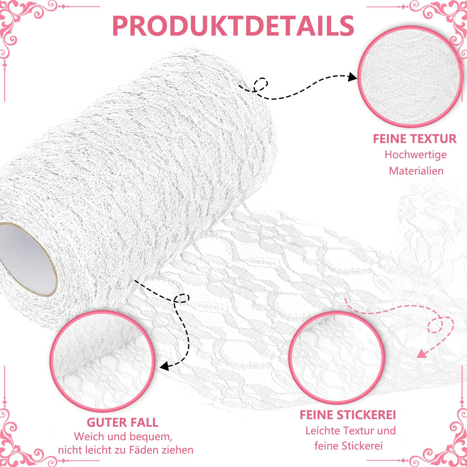 FOUORTUNATE-BEE Tischläufer Tischläufer Spitze Weiß 15cm x 25m Spitzenstoff Deko Tischläufer (für Hochzeit Vintage Rezeption Dekor, Sommer Outdoor Party Boho Ho – Bild 3 von 5