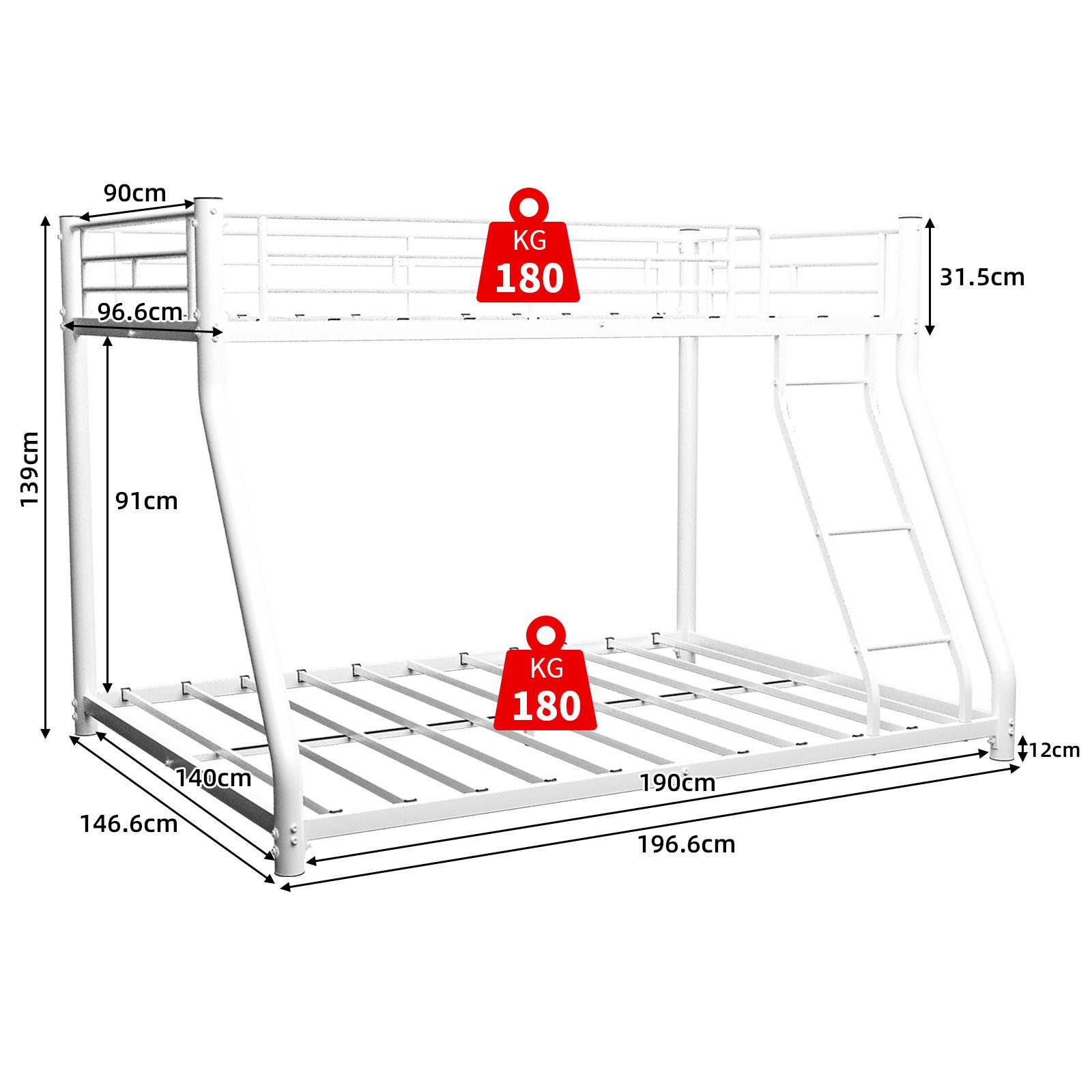 OYRREU Etagenbett Metallbett - Hochbett 90*190 cm 140*190 cm