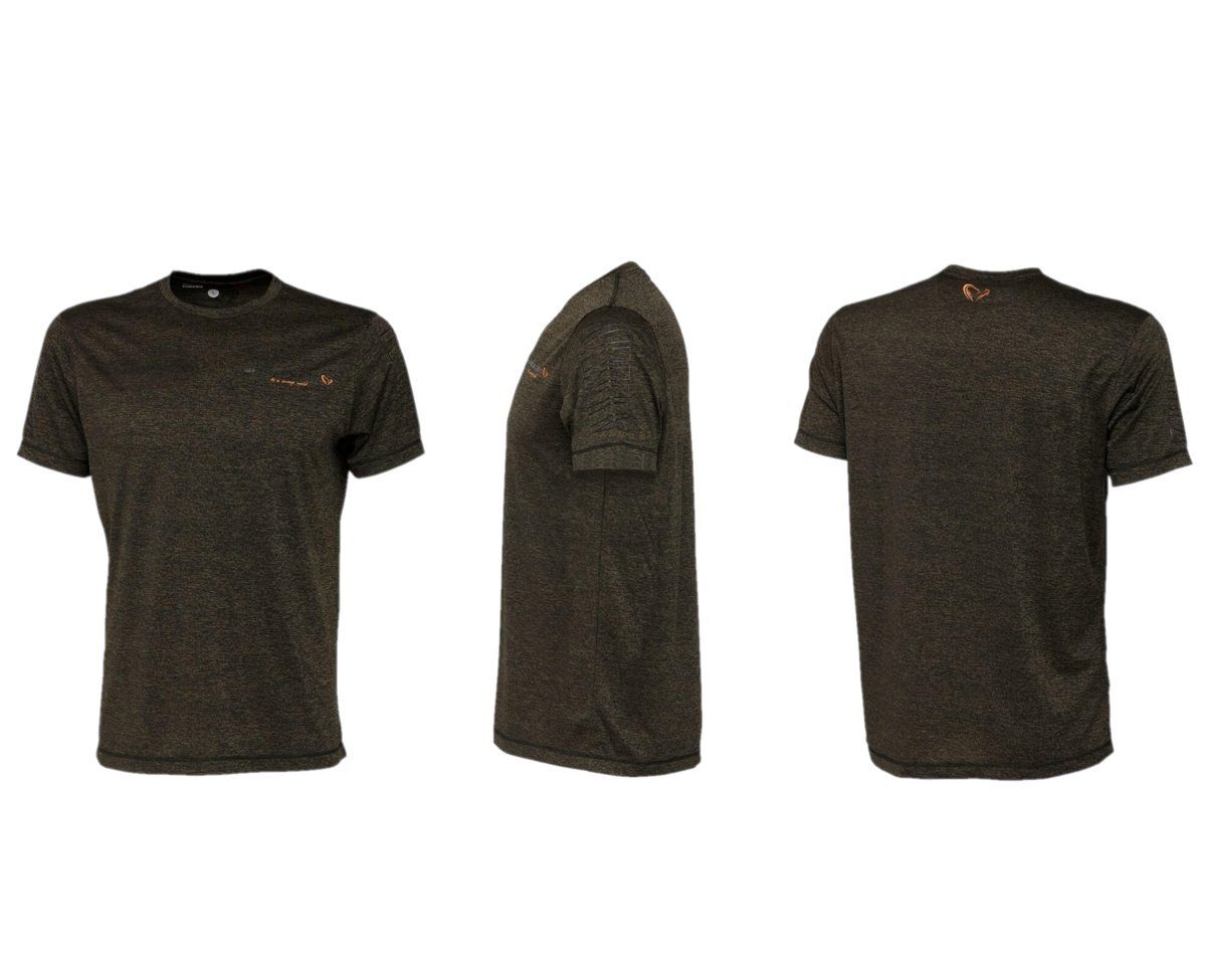 Savage Gear T-Shirt Fighter Stretch S-XXL Melange Olive T-Shirt Gr. Olive Farbe Melange Angelshirt Burnt