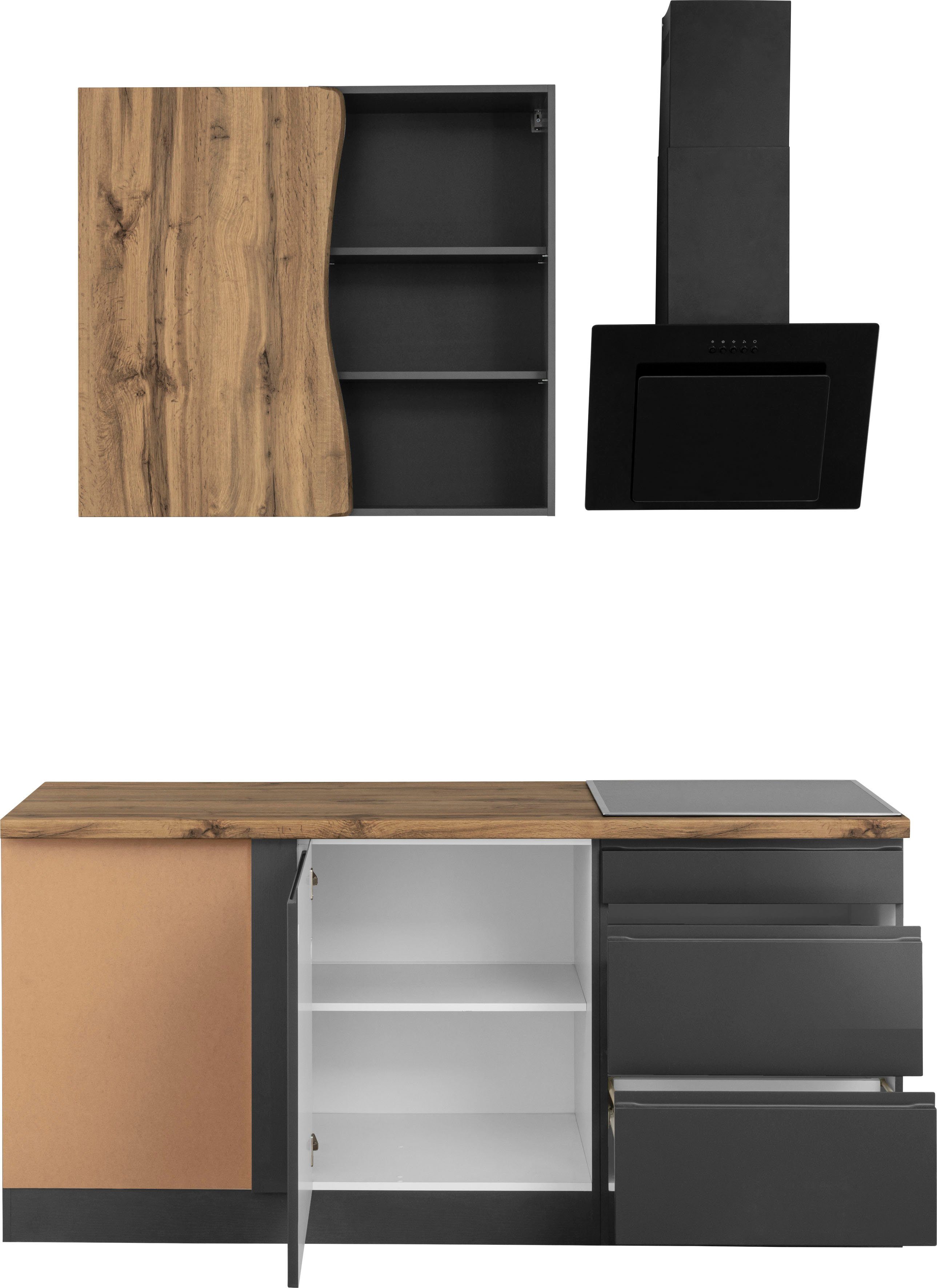 Cuisine d'angle avec poste de cuisson KS-Bruneck, largeur d'encastrement 240/180 cm, avec ou sans électroménager, MDF