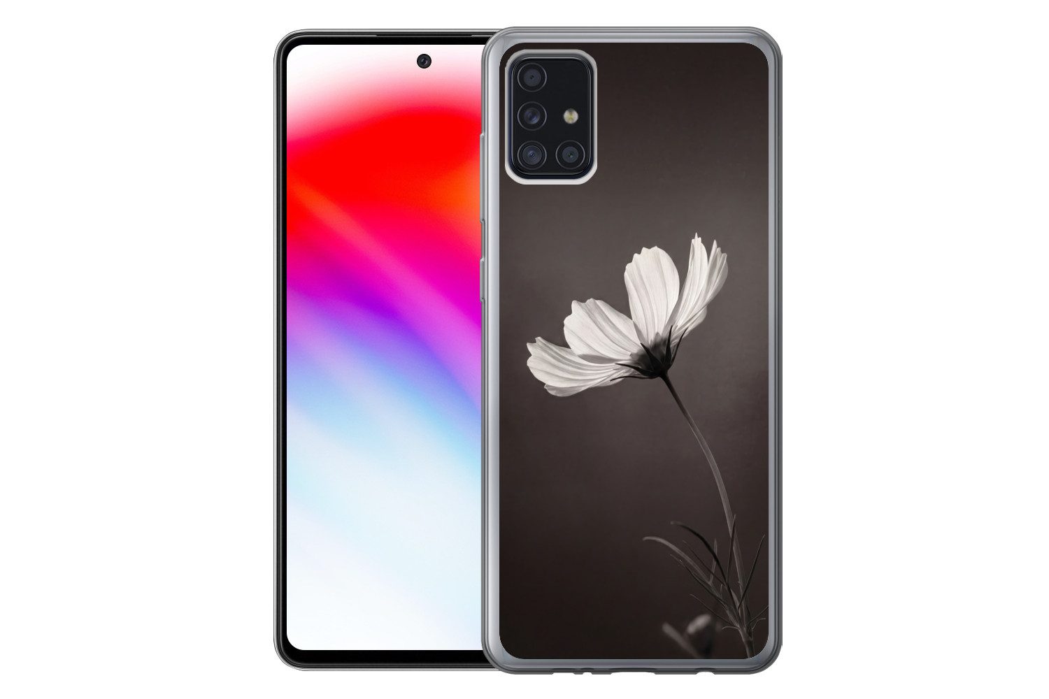 MuchoWow Handyhülle für Samsung Galaxy A52 5G Blume - Minimalistisch - Schwarz - Weiß, Smartphone-Bumper, Print, Handy Schutzhülle Dünn