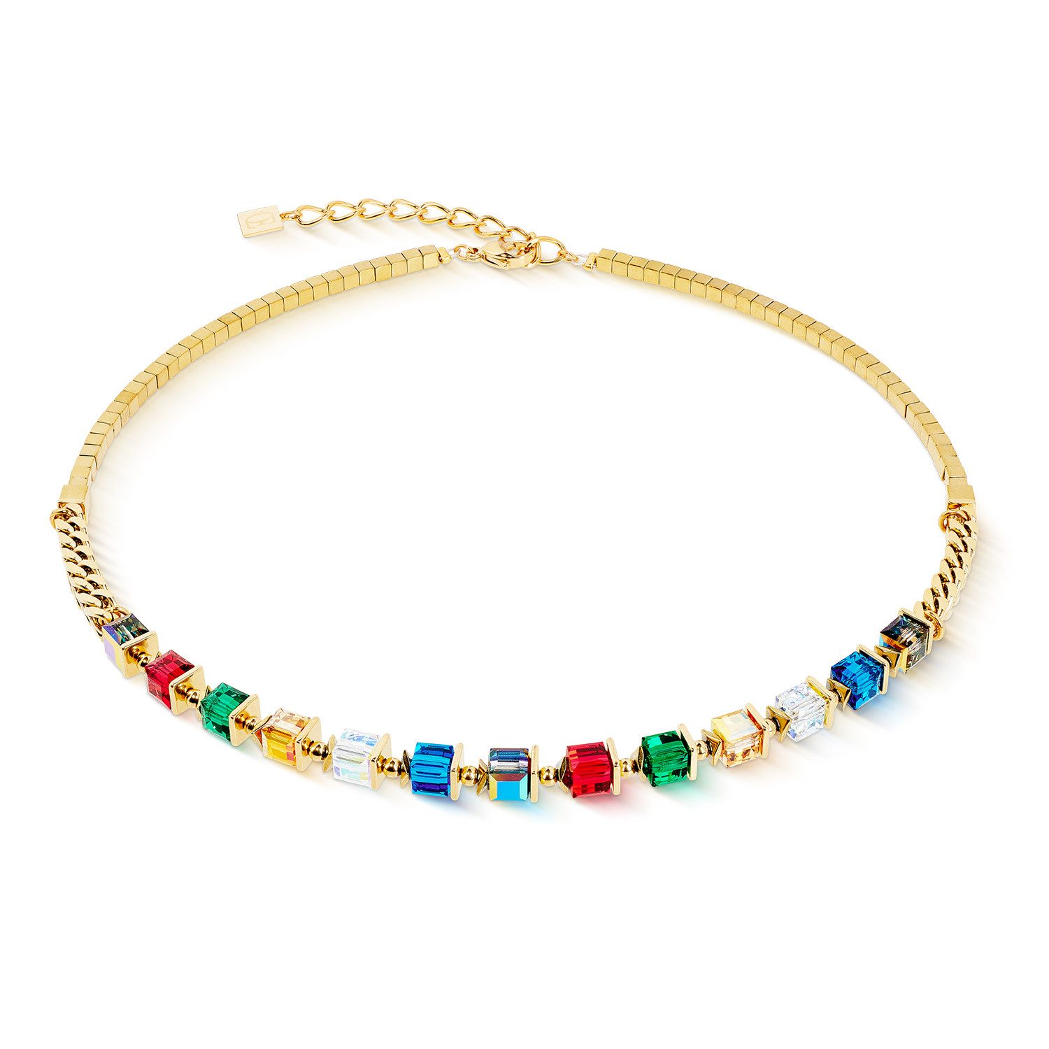 COEUR DE LION Collier Schmuck Edelstahl Halskette Sparkling Cubes Fusion Würfelkette, Made in Germany - mit Swarovski® Kristall, Hämatit