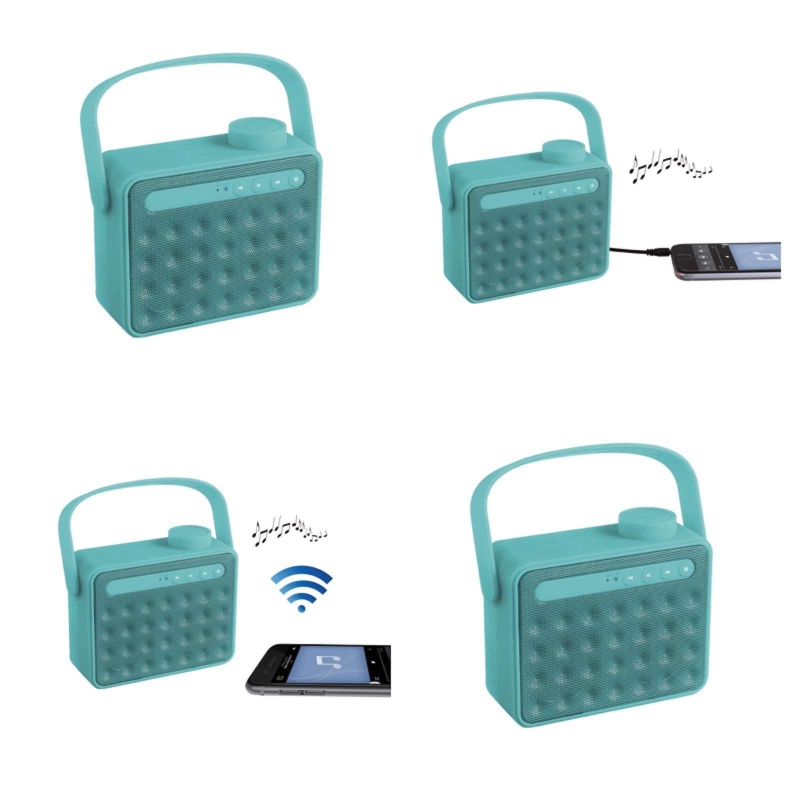 LIVOO ClipSonic Lautsprecher tragbar mit und Bluetooth türkis TES142B Radio Lautsprecher