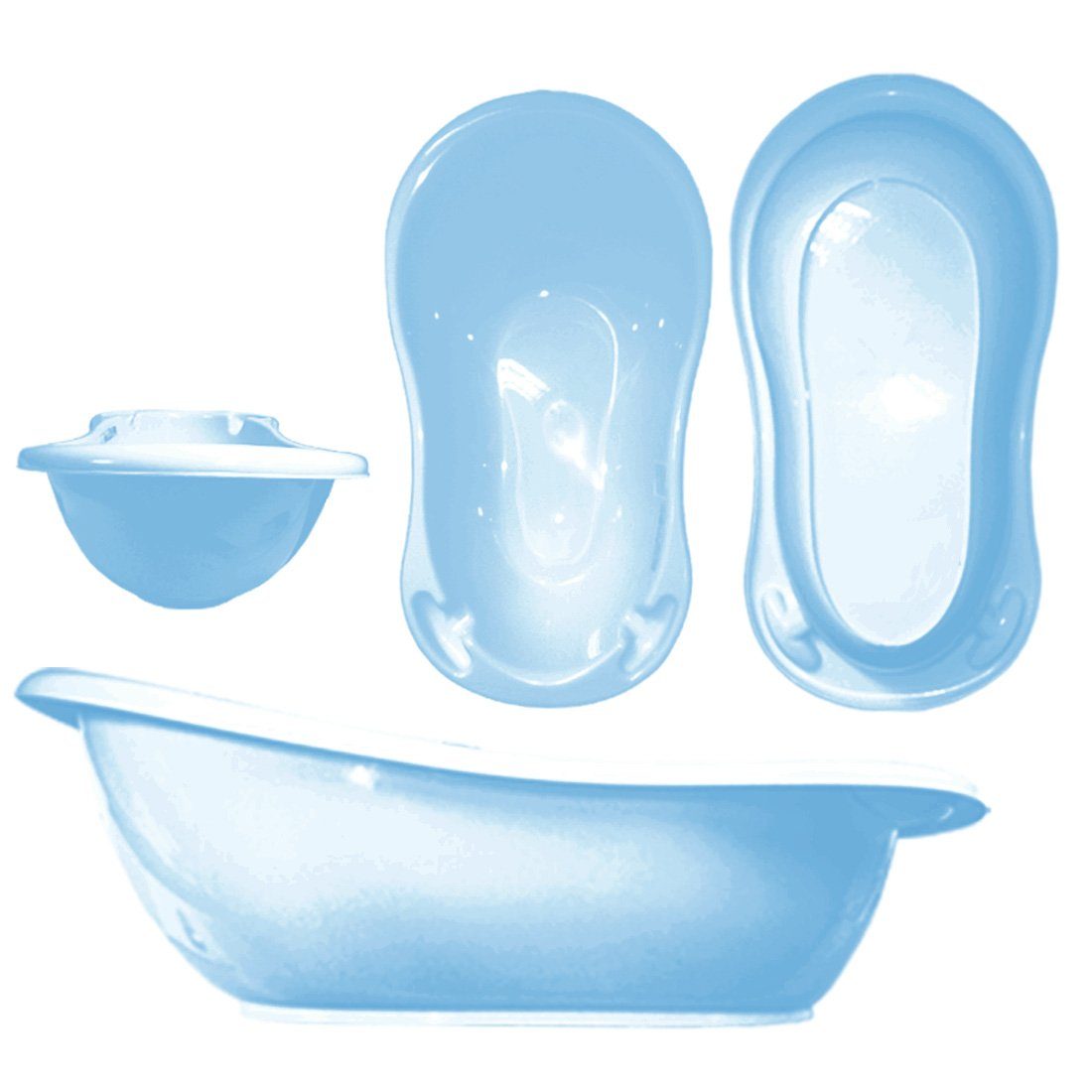 Grau Top - Classic - + Gestell + 4-tlg Set), Aufsatz ** in Europe ** Babybadeset Blau + Babybadewanne Premium + WC Gestell Badesitz Set Zubehör Maltex Babywanne Pflege, + Topf (Made