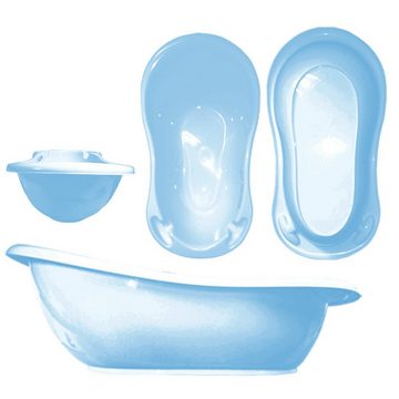 Maltex Babybadewanne Classic Blau - Set 5-tlg + Gestell Weiß - Babybadeset Zubehör Pflege, (Made in Europe Premium Top Set), ** Babywanne + Badesitz + Topf + WC Aufsatz +Eimer + Gestell **