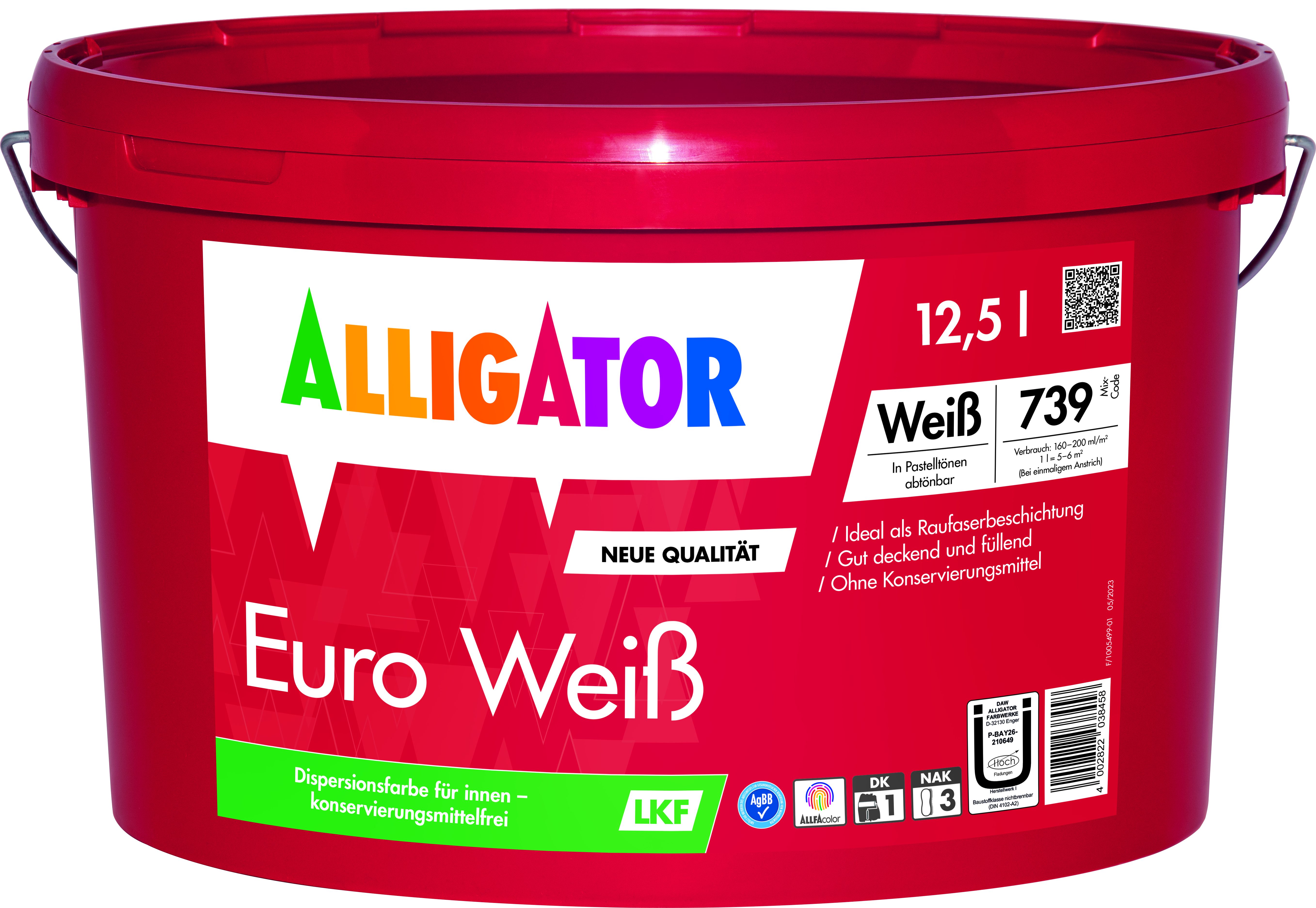 Alligator Wand- und Deckenfarbe Alligator Euro Weiß LKF weiß 12,5 l