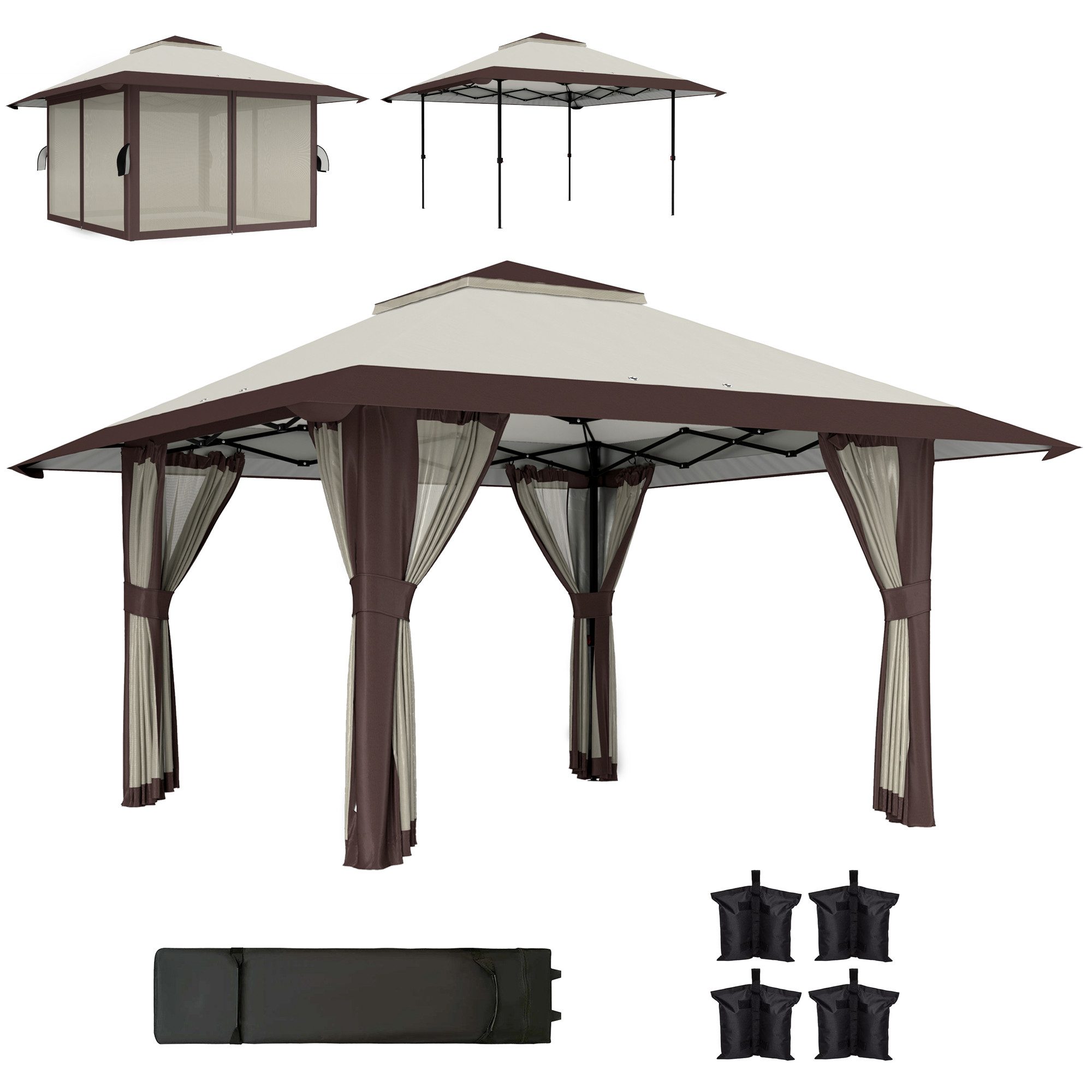 Outsunny Faltpavillon 4x4m, mit Netzwänden, UV günstig online kaufen