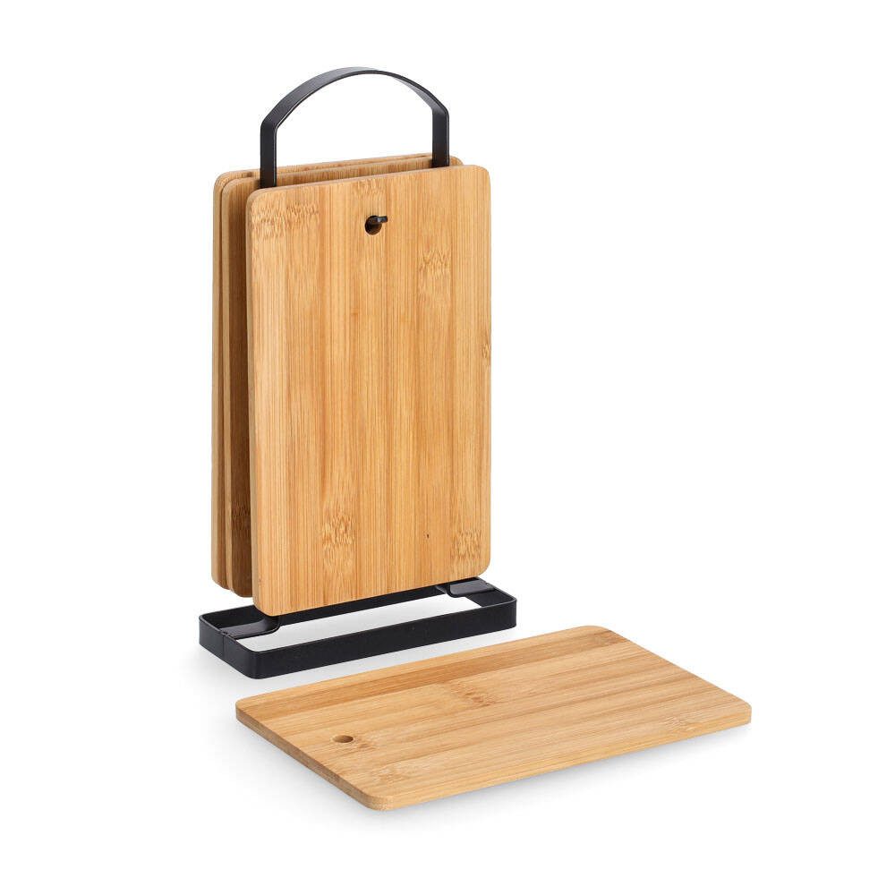 Zeller Present Schneidebrett Schneidebretter mit Ständer, 16 x 6,5 cm, Bambus, (Küchenbrett)