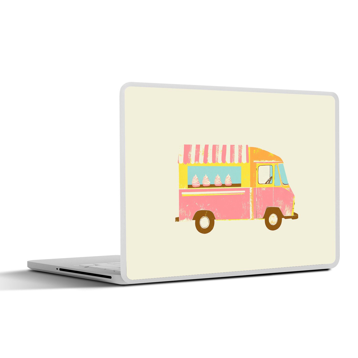 MuchoWow Laptop-Aufkleber Eiscreme-Wagen - Retro - Softeis - Rosa, (1tlg), Aufkleber Geeignet für Laptops, Schutz vor Kratzern, Sticker, 31x22 cm