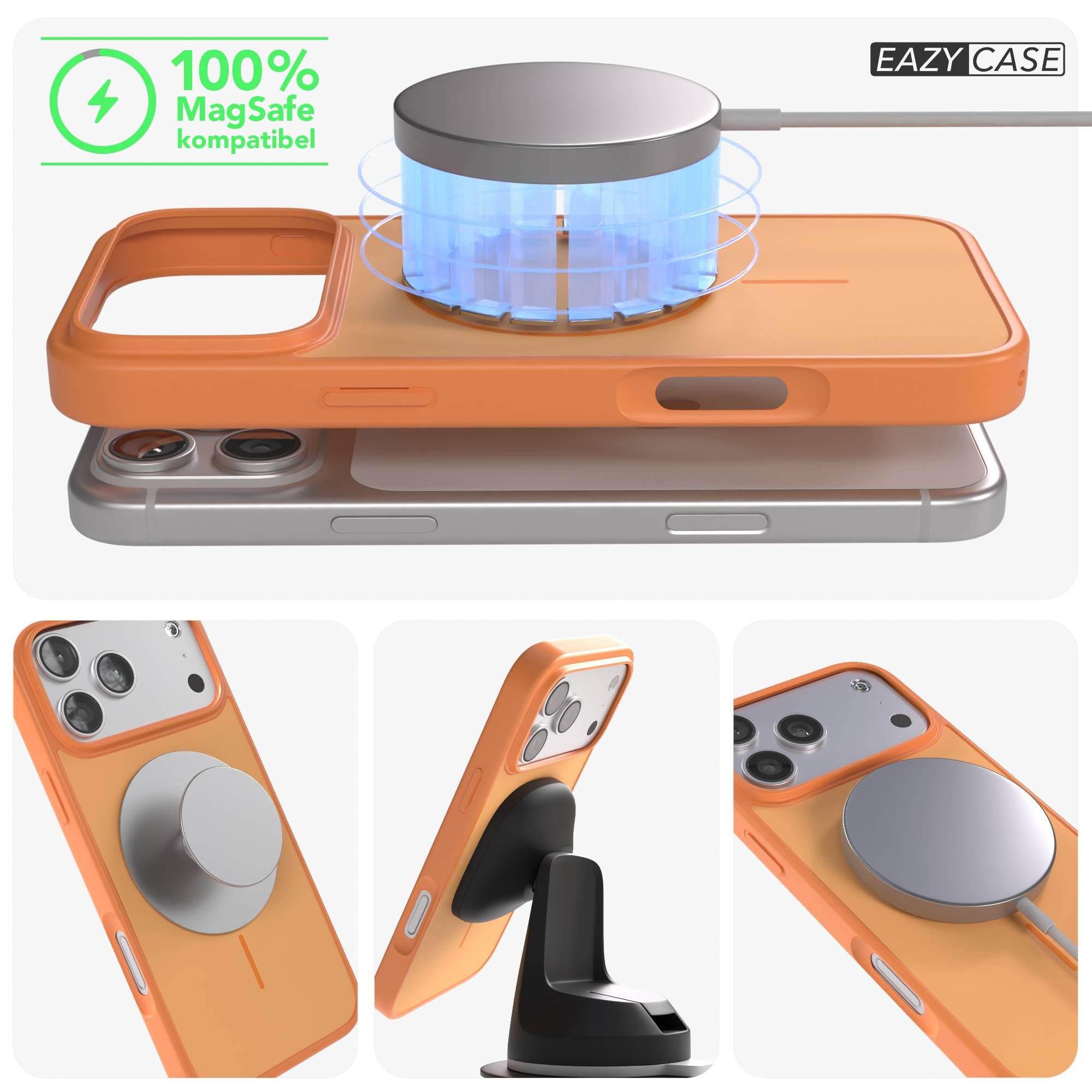 EAZY CASE Handyhülle Slim Outdoor MagSafe Case für Apple iPhone 17 Pro Max 6,9 Zoll, Robustes Slim Case mit MagSafe Kompatibilität in Orange