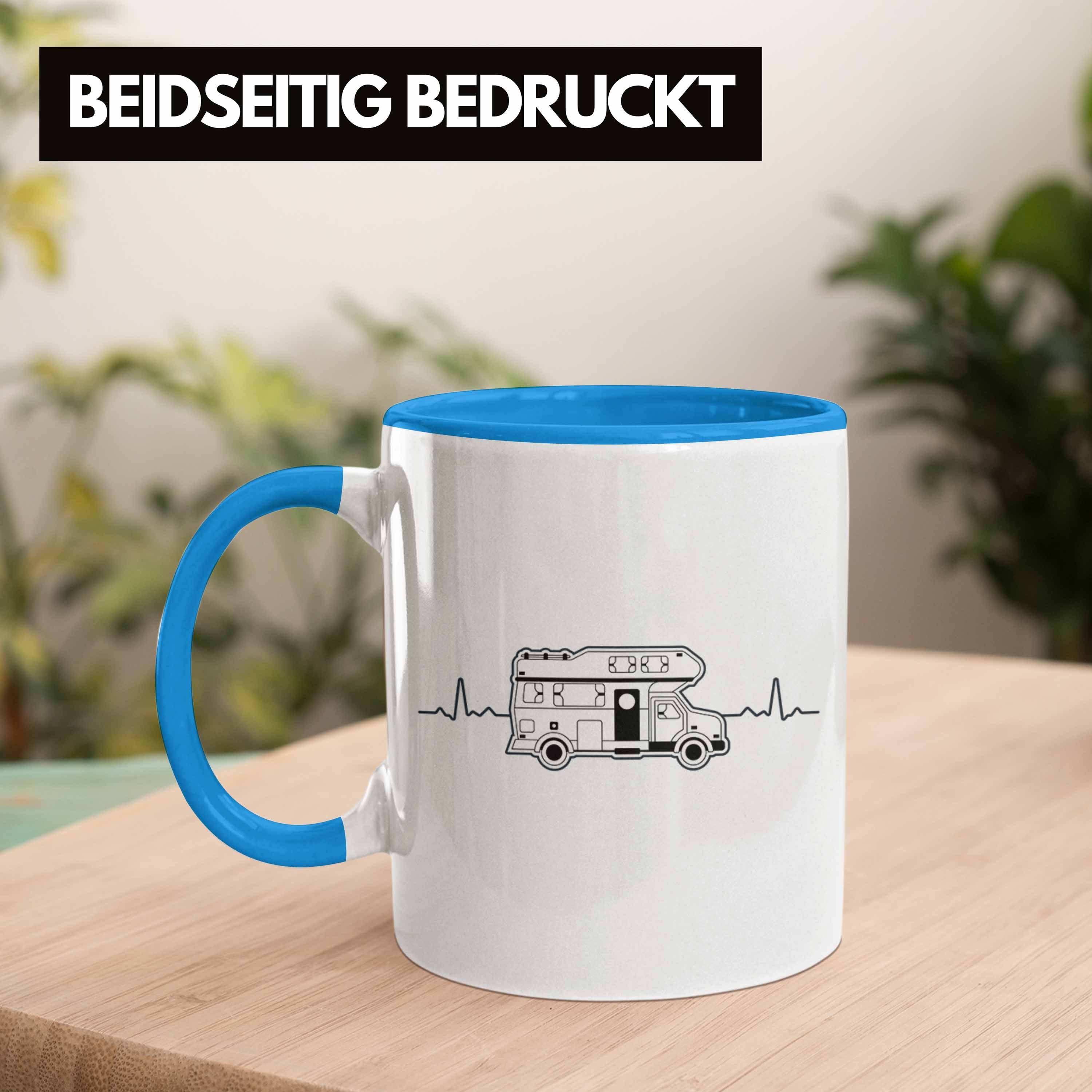 Geschenke für Wohnwagen Lustig Camper Opa Männer Tasse Rentner Geschenkidee Camping Herzschlag Tasse Zubehör Trendation Campingwagen Oma - Blau Wohnmobil Trendation