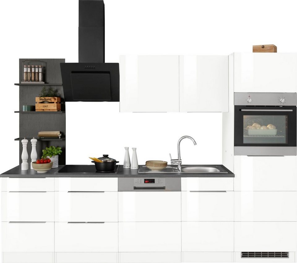 HELD MÖBEL Küchenzeile Brindisi, mit E-Geräten, Breite 280 cm,  hochglänzende MDF-Fronten