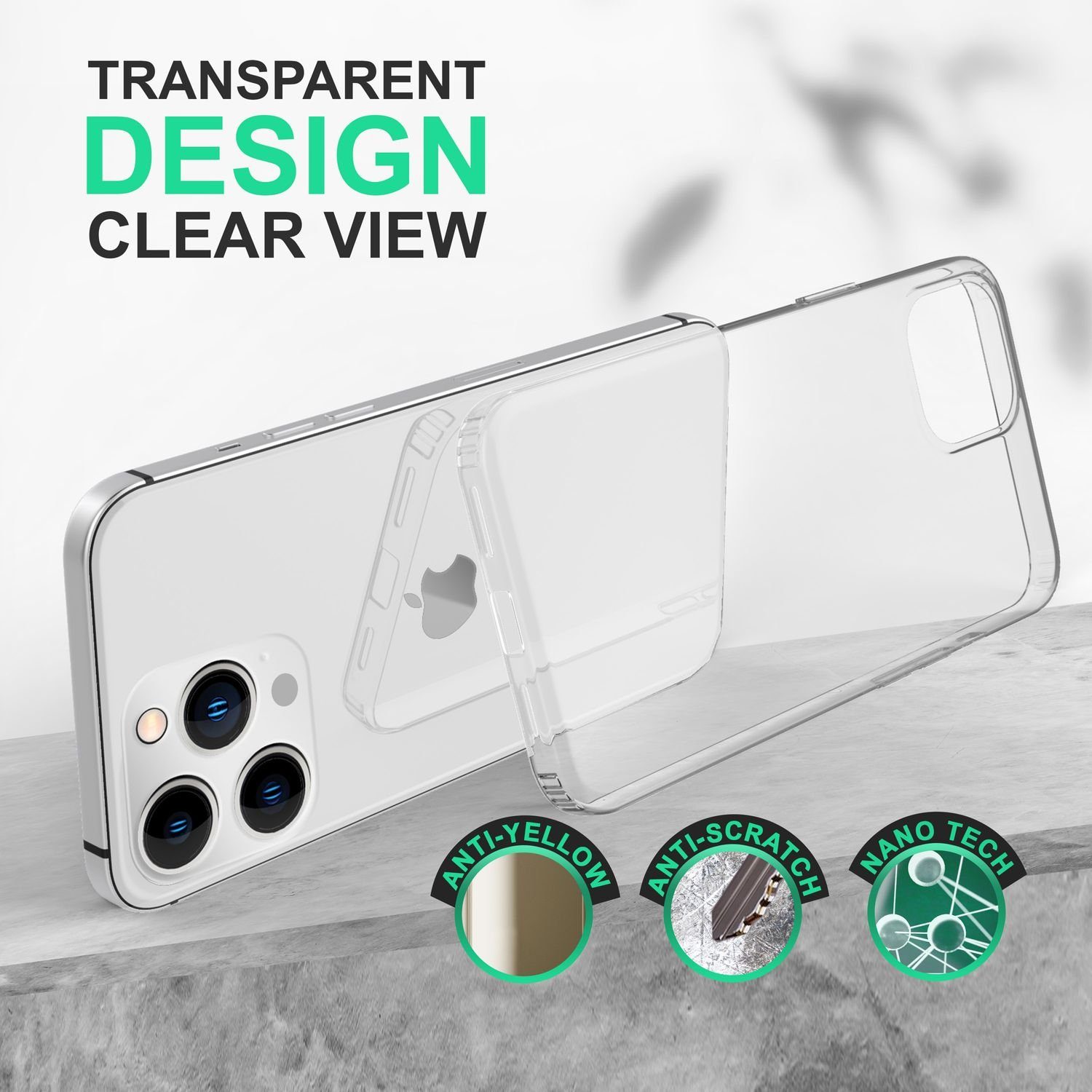 Nalia Smartphone-Hülle Apple iPhone 14 Pro 15,5 cm (6,1 Zoll), Klare Hybrid Hülle / Harte Rückseite / Kratzfest / Super Transparent