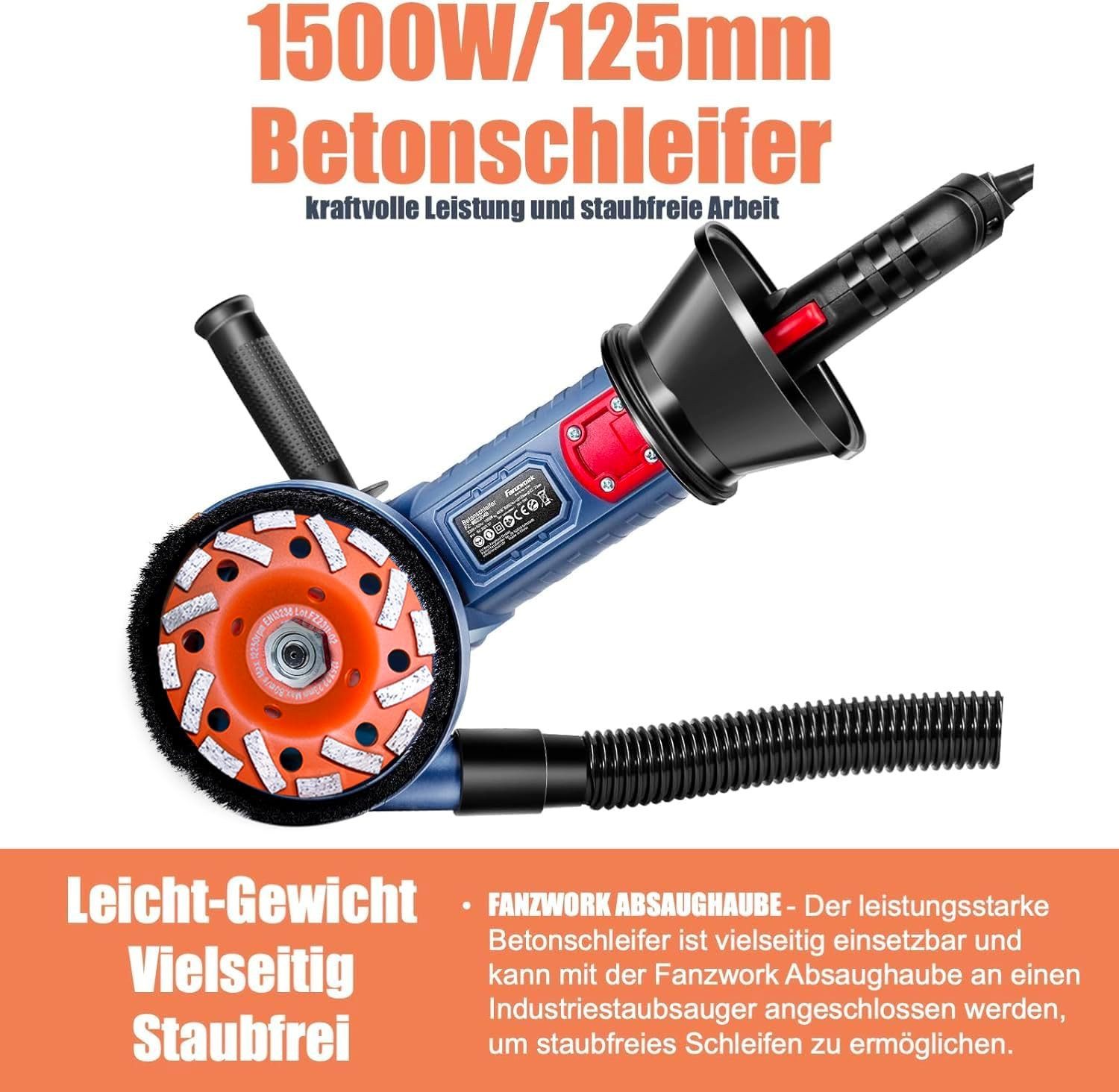 Fanzwork Winkelschleifer 1500W Betonschleifer Drehzahlregelbar, inkl.125mm günstig online kaufen