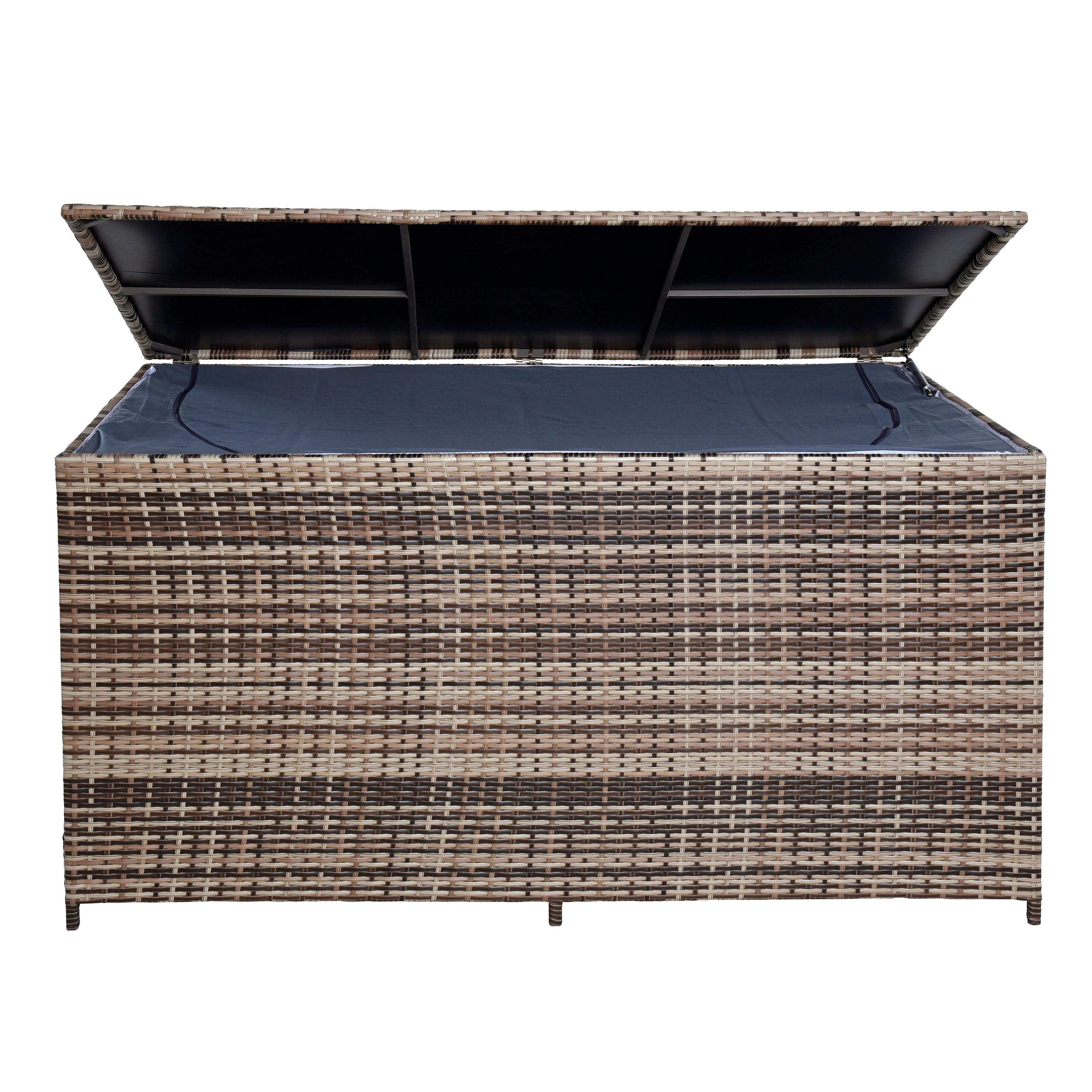ESTEXO Auflagenbox Poly Rattan 870 Liter XXL Kissenbox Aufbewahrungsbox Beige-Braun