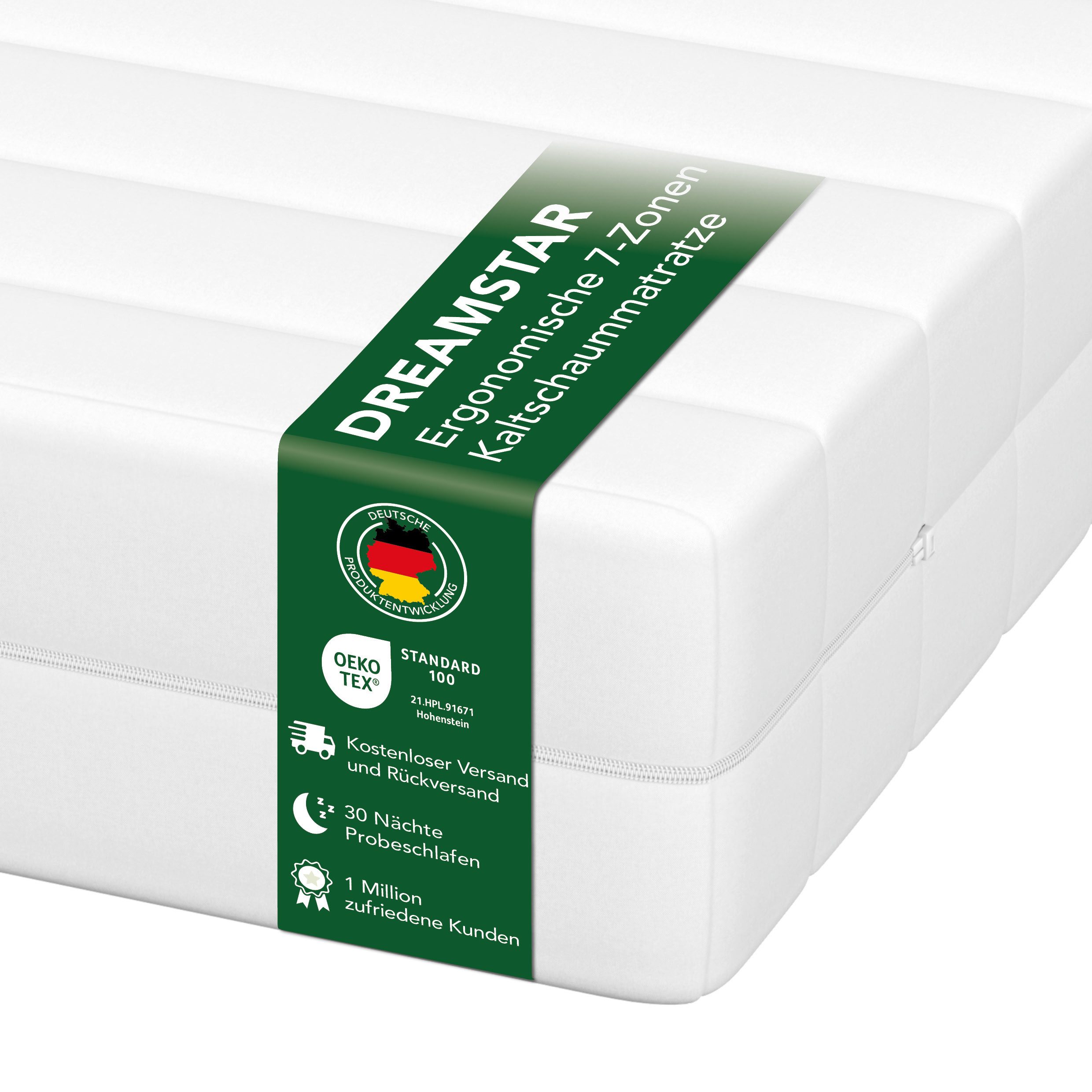 Kaltschaummatratze Easy Flex, 7-Zonen Matratze mit Duo-Härtegrad (H2/H3 & H3/H4), Dreamstar, wendbar, atmungsaktiv, ergonomisch - für jede Schlafposition