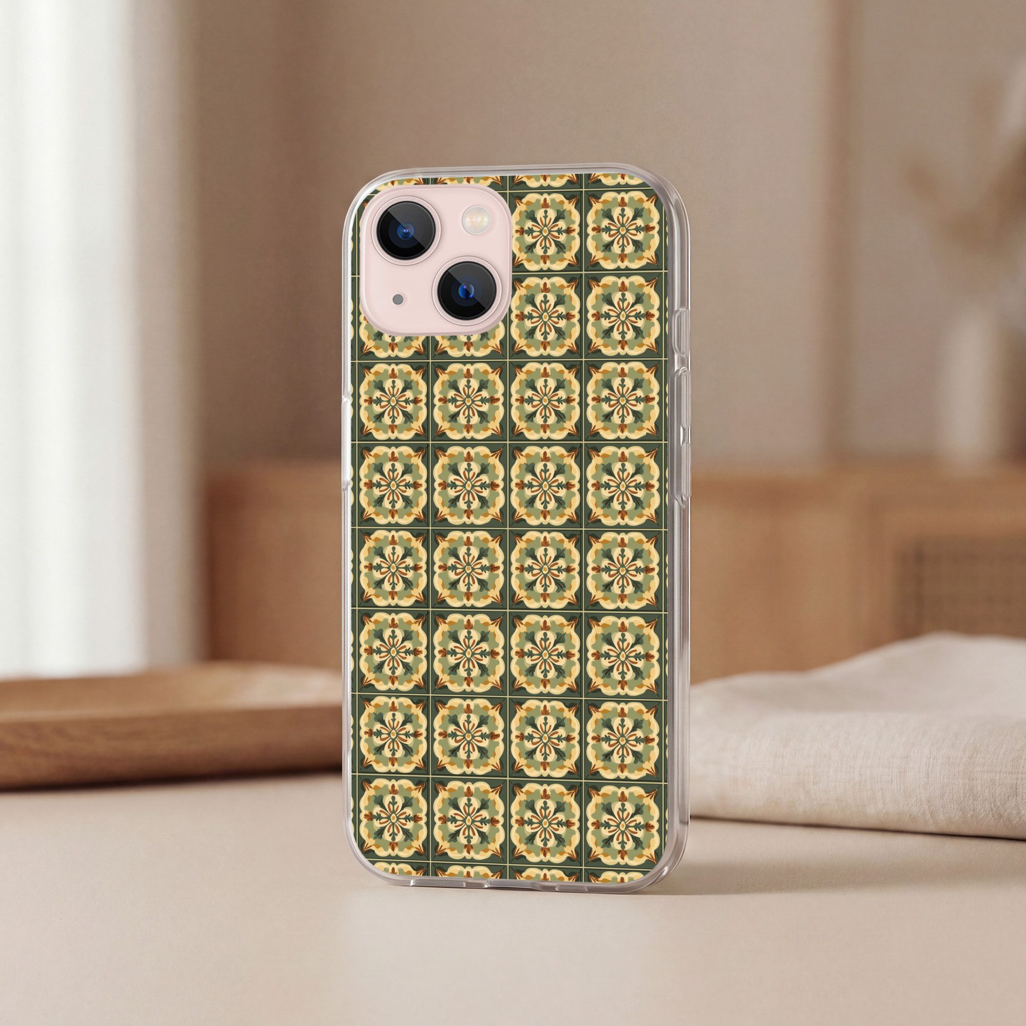 MuchoWow Handyhülle für Apple iPhone 13 mini Ornament - Muster - Grün, Smartphone-Bumper, Print, Handy Schutzhülle Dünn