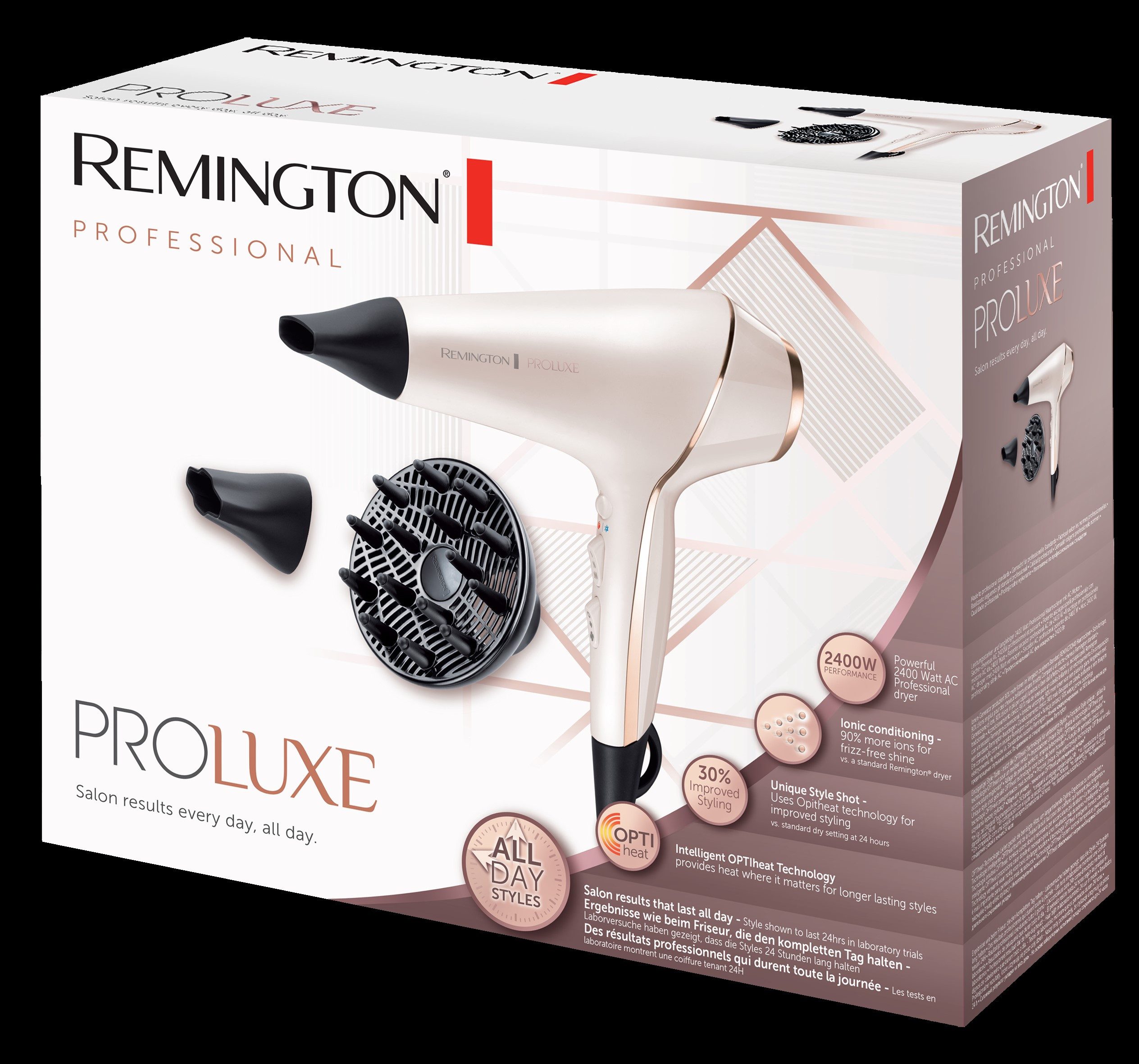 Remington Haartrockner PROluxe (AC9140), 2400 W, Profi, mit Ionenpflege, OPTIheat-Technologie und langlebigem AC-Motor beige