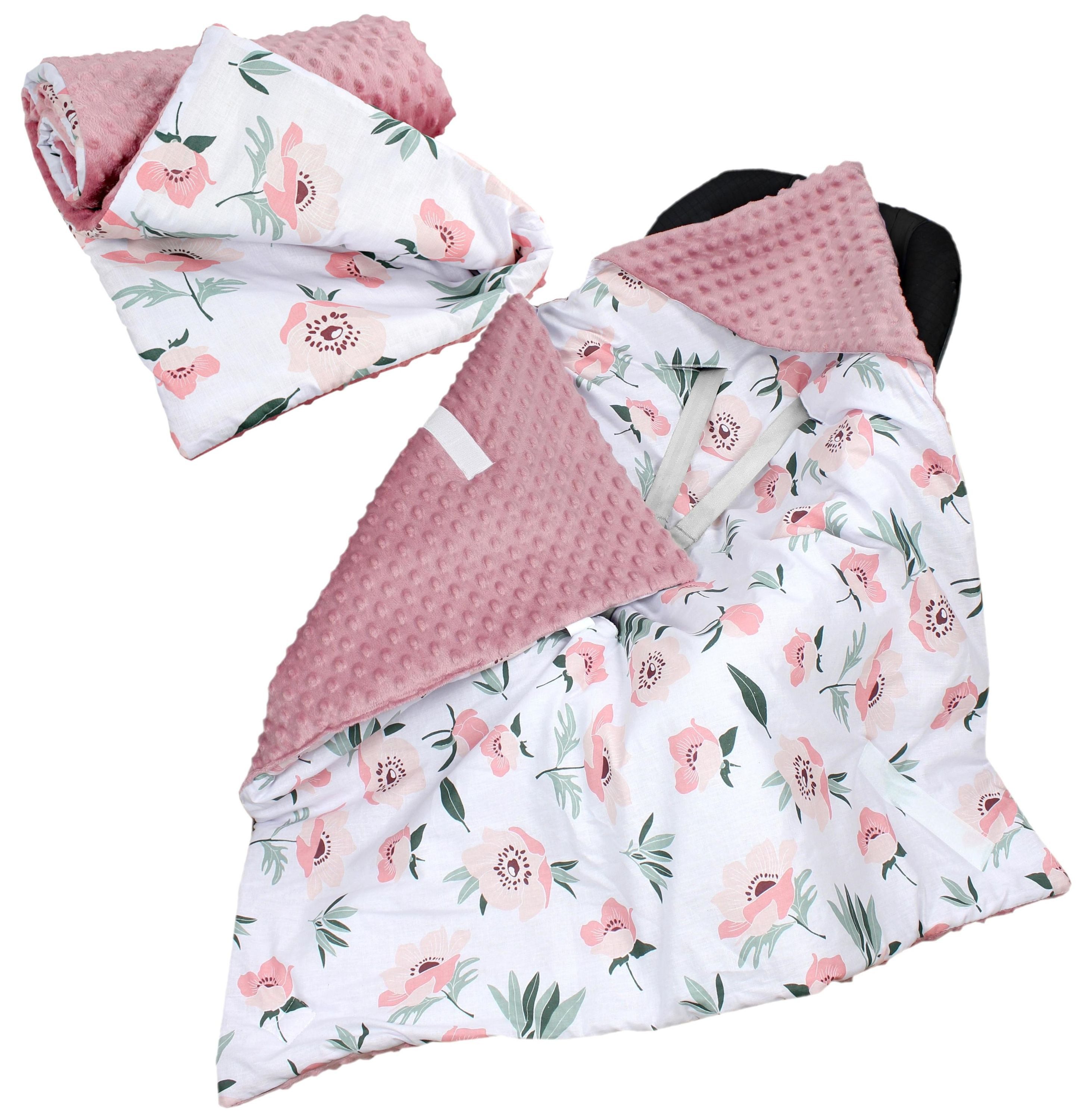 Einschlagdecke 2er SET Baby Einschlagdecke 85x85 für Autositz Babyschale Decke Minky