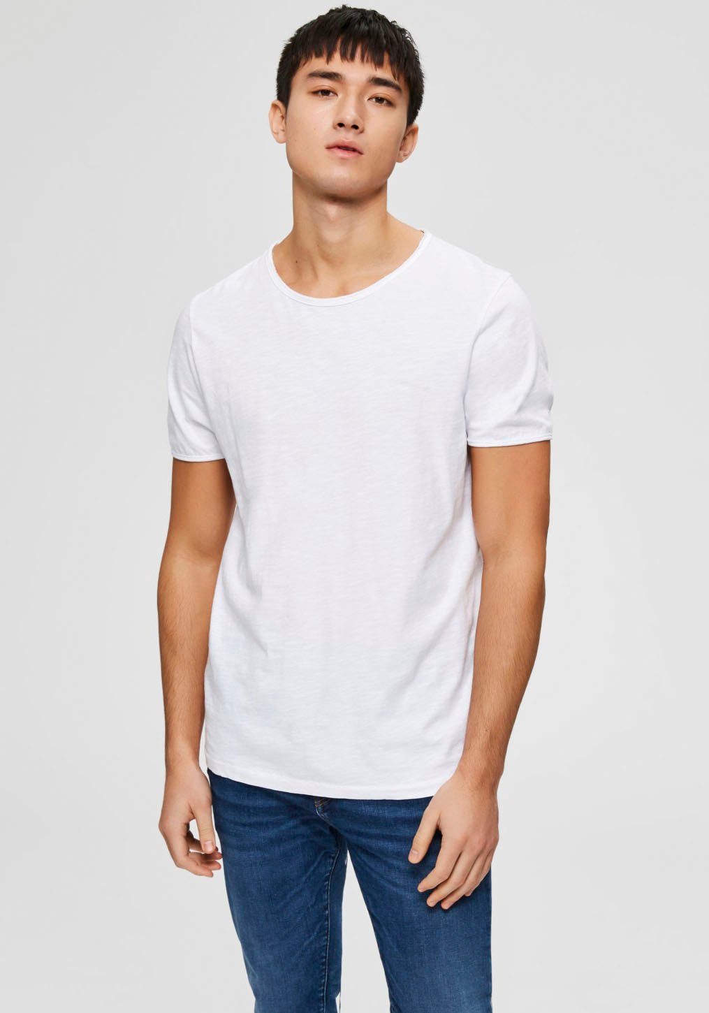 White O-NECK T-Shirt Bright SELECTED MORGAN TEE HOMME
