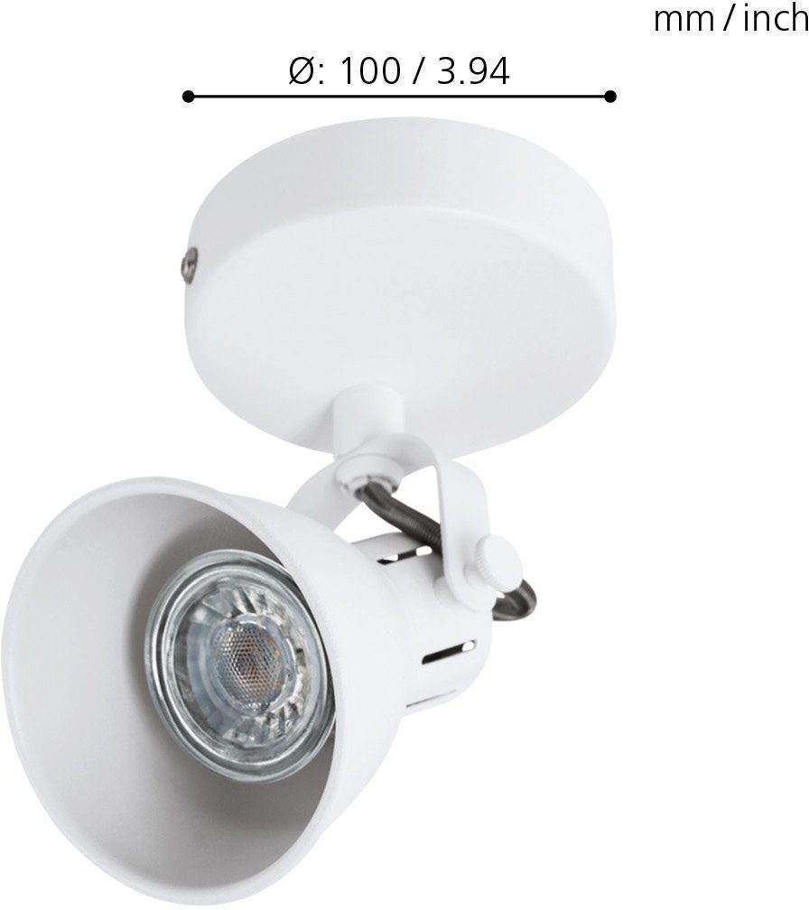 EGLO Deckenspot SERAS 1 Wandstrahler, GU10, IP20, Stahl, Schlafzimmerlampe, Lampe, LED wechselbar, Warmweiß, Spot in weiß - für Schlafzimmer, Flur oder Wohnzimmer