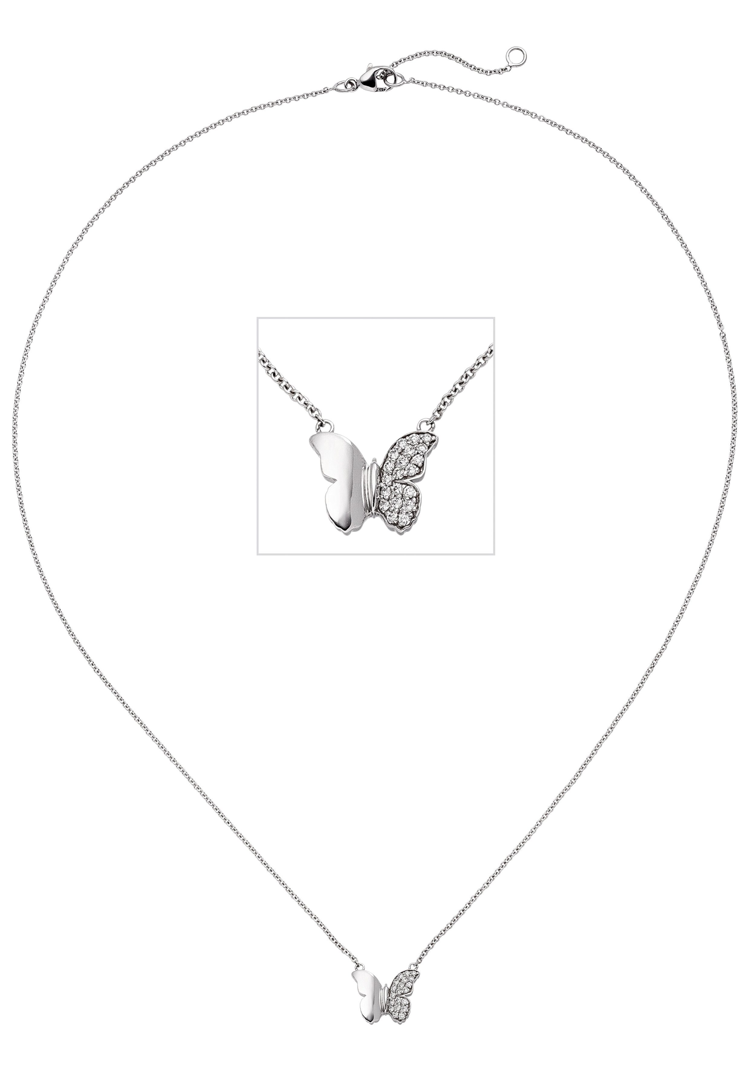 JOBO Collier Kette mit Anhänger Schmetterling, 585 Weißgold mit 20 Diamanten 45 cm