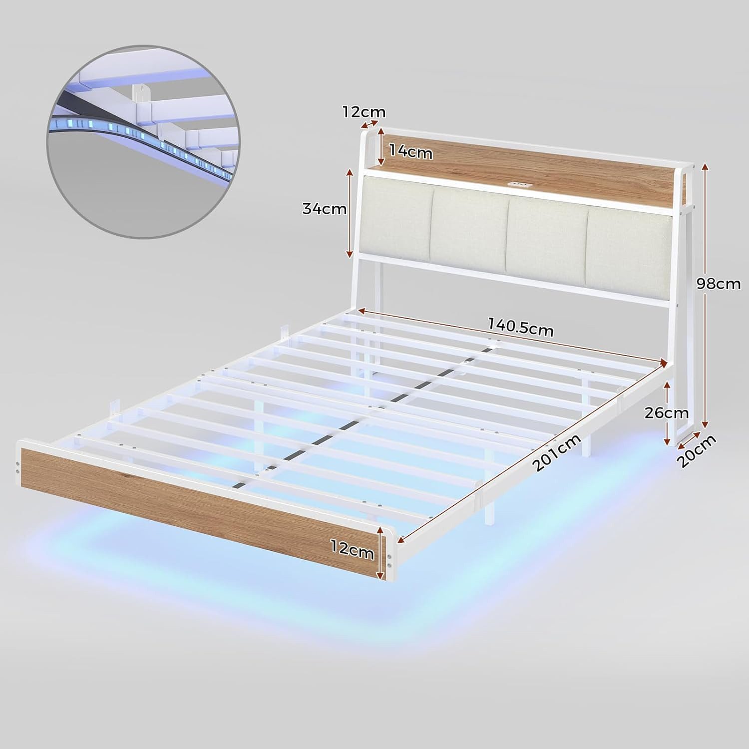 KIMENICH Polsterbett mit USB Ladefunktion und LED-Beleuchtung, Schwebender günstig online kaufen