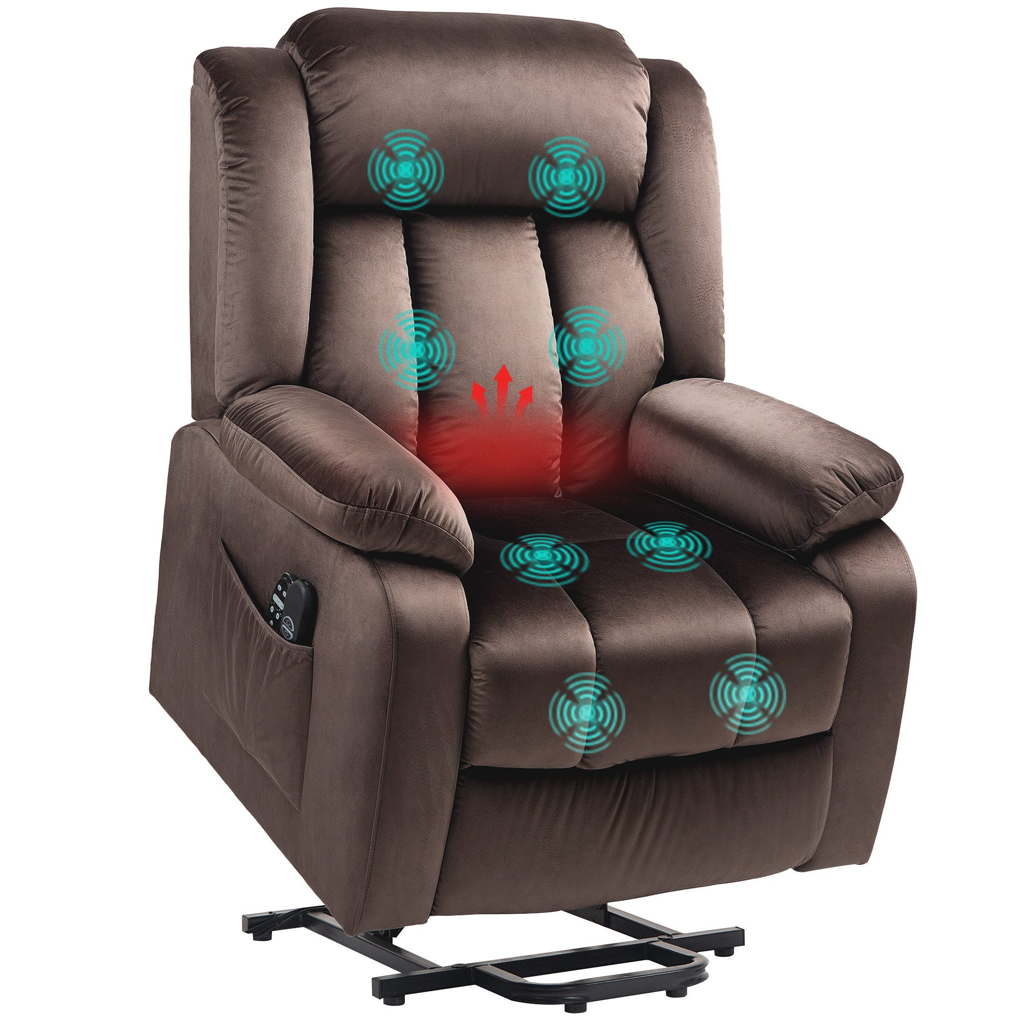 HOMCOM Massagesessel Fernsehsessel mit Aufstehhilfe und Liegefunktion, Vibrationsmassage (TV-Sessel, 1-St., Relaxsessel), mit Taschenfederkern, Seitentasche und – Bild 2 von 5