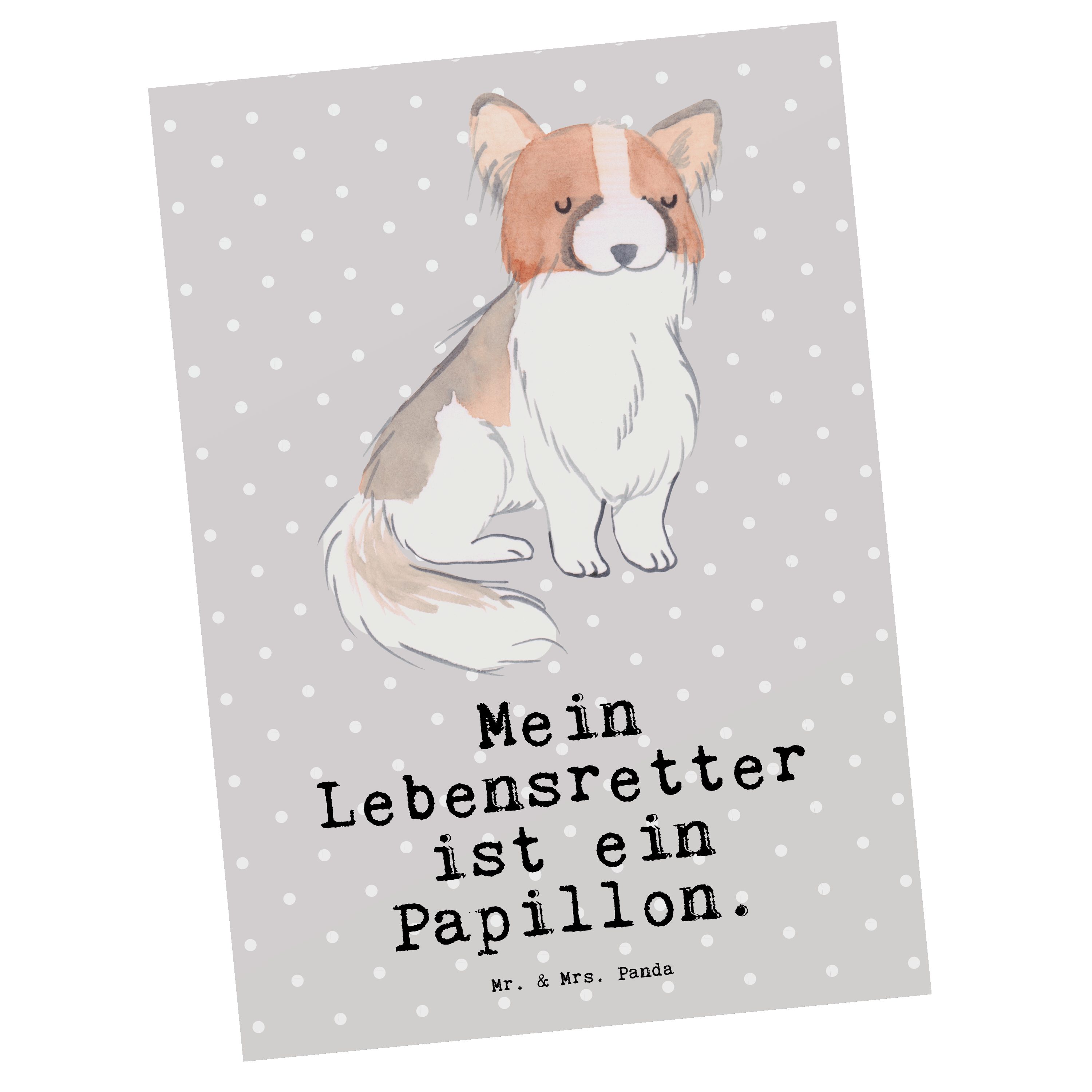 Mr. & Mrs. Panda Postkarte Papillon Lebensretter - Grau Pastell - Geschenk, Geschenkkarte, Konti