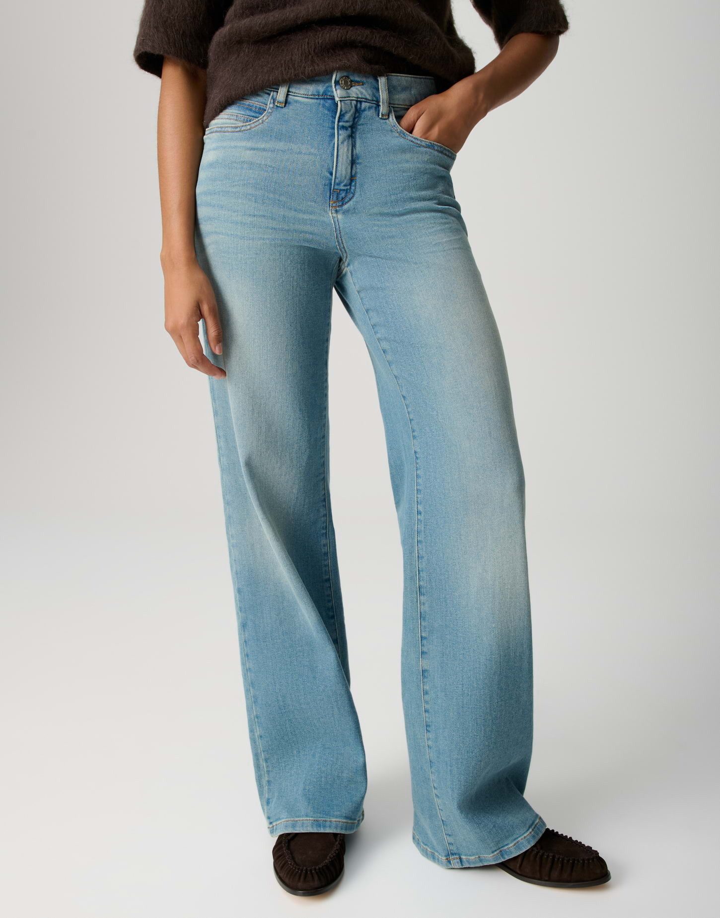 OPUS PANTS Weite Jeans MELLY MODERN mit Powerstretch Mid Rise Long, BCI Cotton, Zip-Fly