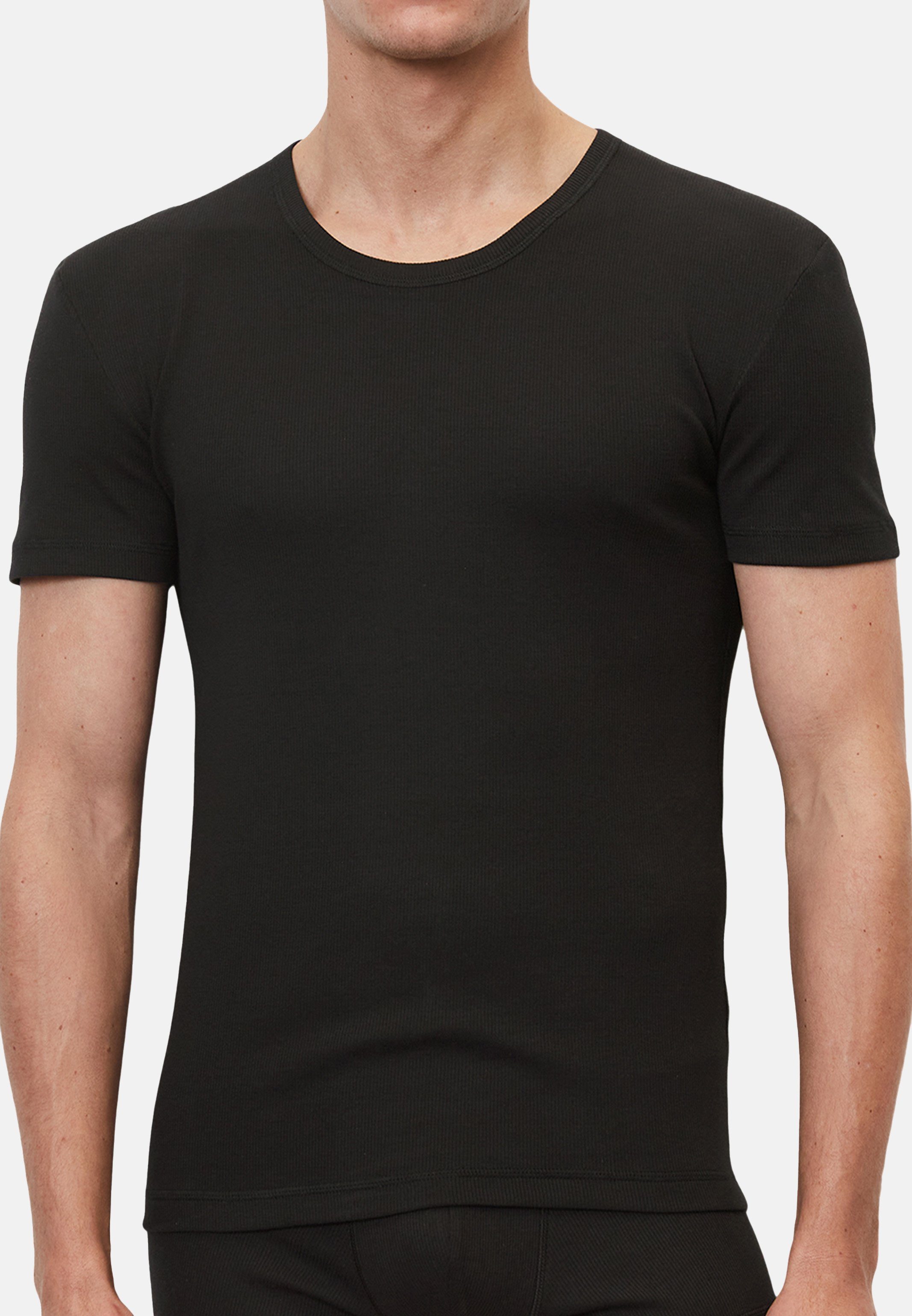 Marc O'Polo (Spar-Set, 4er Unterhemd / Unterhemd Organic 4-St) Langarm Pack Iconic Schwarz - Shirt - Cotton Rib Baumwolle