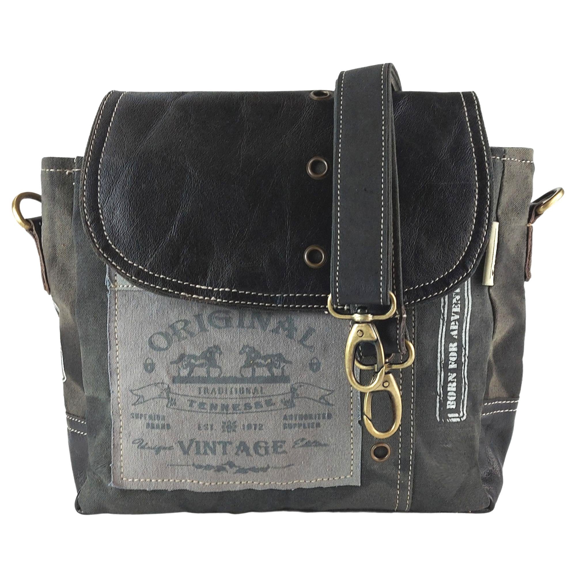 Sunsa Umhängetasche Damen Umhängetasche. Schultertasche aus Canvas & Leder. Kleine Vintage Messenger Crossbody Tasche. Nachhaltig grau/schwarz Handtasche als Geschenkideen, Pferde Motiv, enthält recyceltes Material, Pferde Druck für Pferde Liebhaber